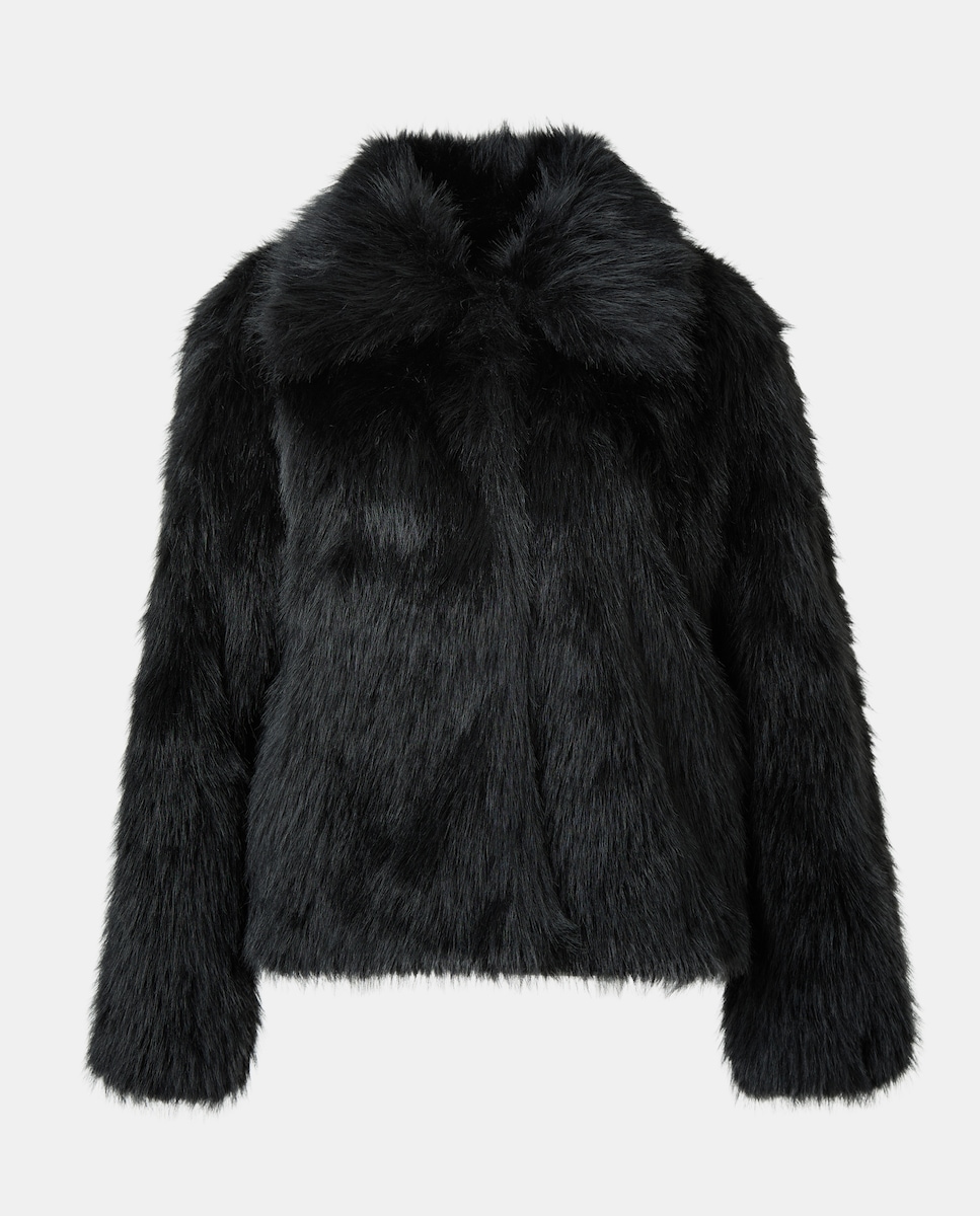 Casaco de Pelo com Botões de Pressão Preto-5