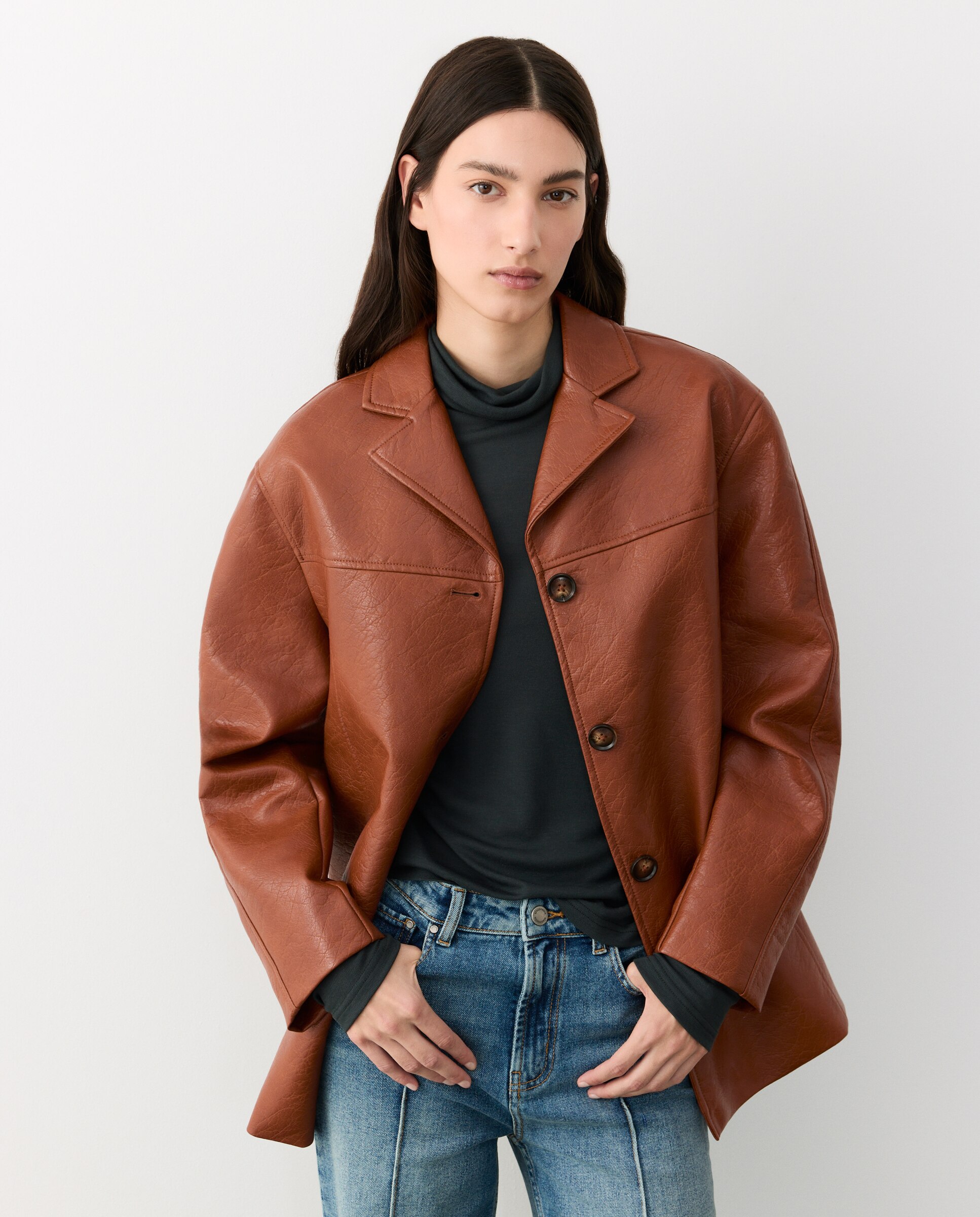 Chaquetón efecto piel de mujer - Tintoretto - 740 Tabaco 740 Tabaco-2