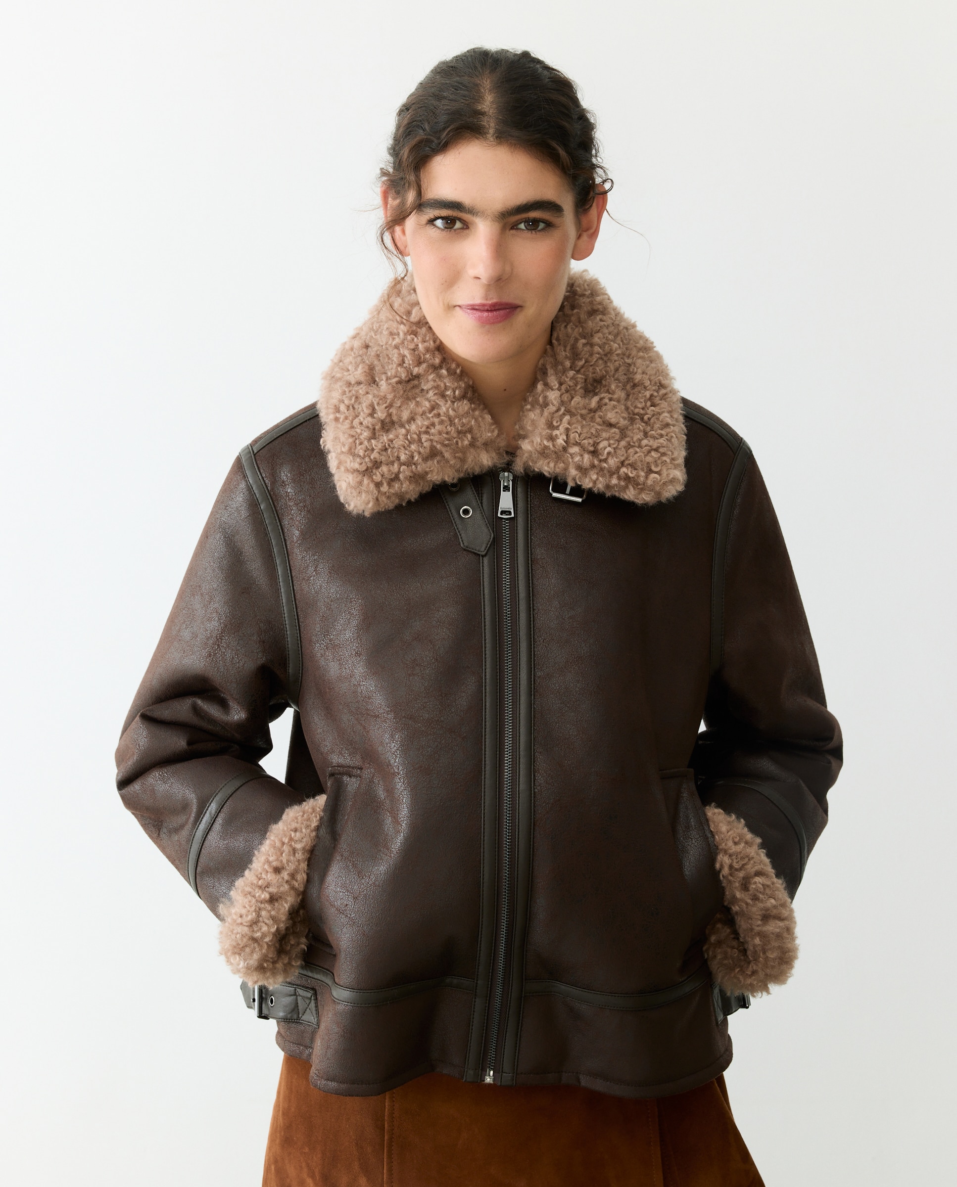 Chaquetón doble faz de mujer - Tintoretto - Marrón Marrón-2