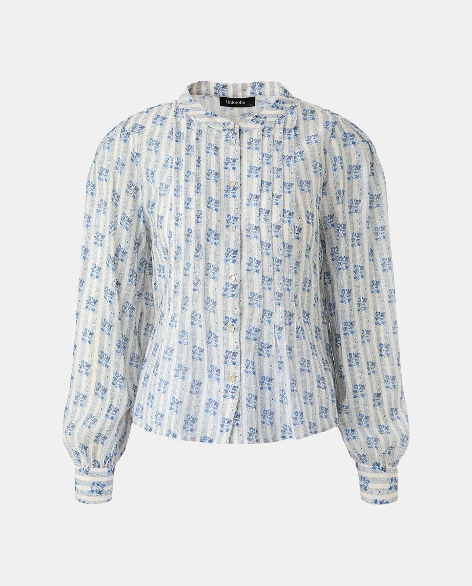 Blusa de Manga Comprida com Detalhe de Pregas Azul-5