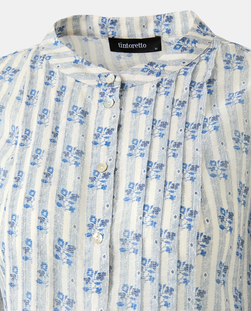 Blusa de Manga Comprida com Detalhe de Pregas Azul-6