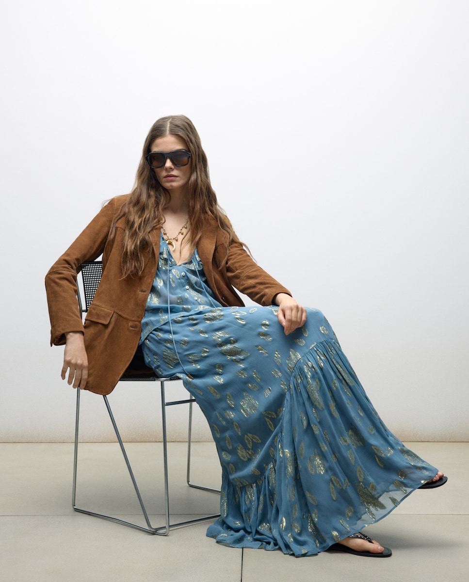 Blusa de Manga Comprida Jacquard com Brilho 410 Azul Claro-1