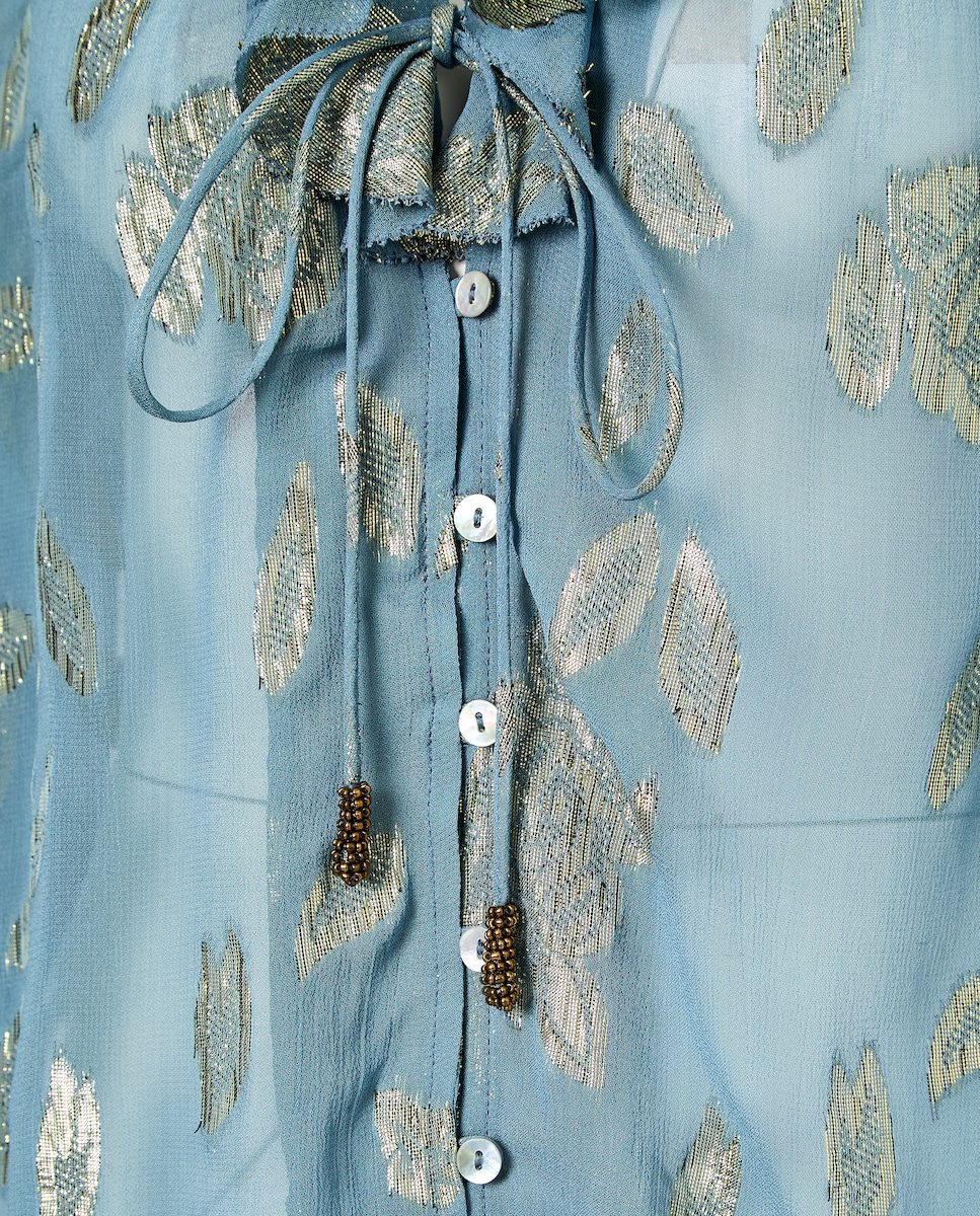 Blusa de Manga Comprida Jacquard com Brilho 410 Azul Claro-6