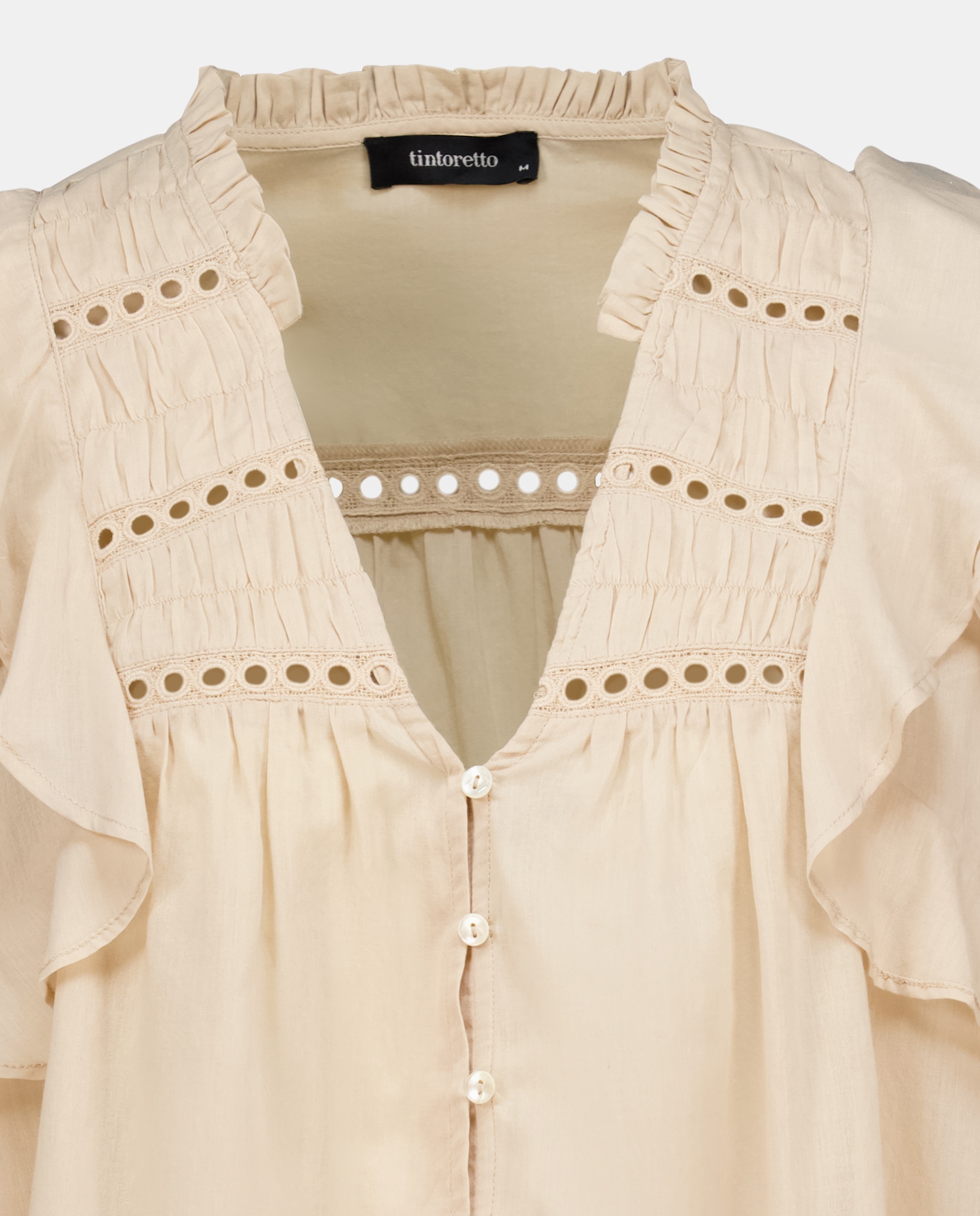 Blusa de Manga Comprida com Detalhe de Renda e Folhos 850 Pedra-6