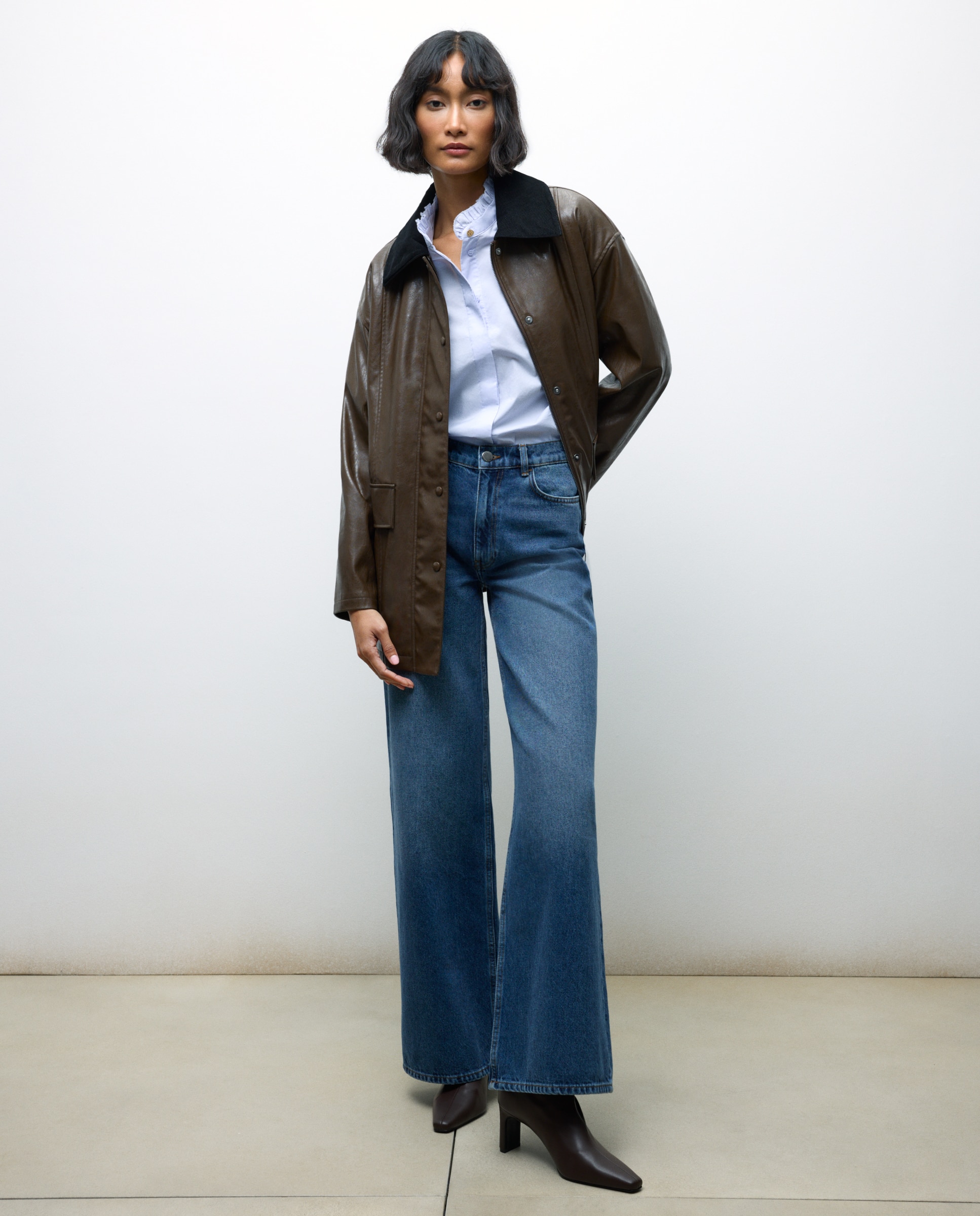 Camisa de Manga Comprida em Popelina com Folho 400 Azul-4