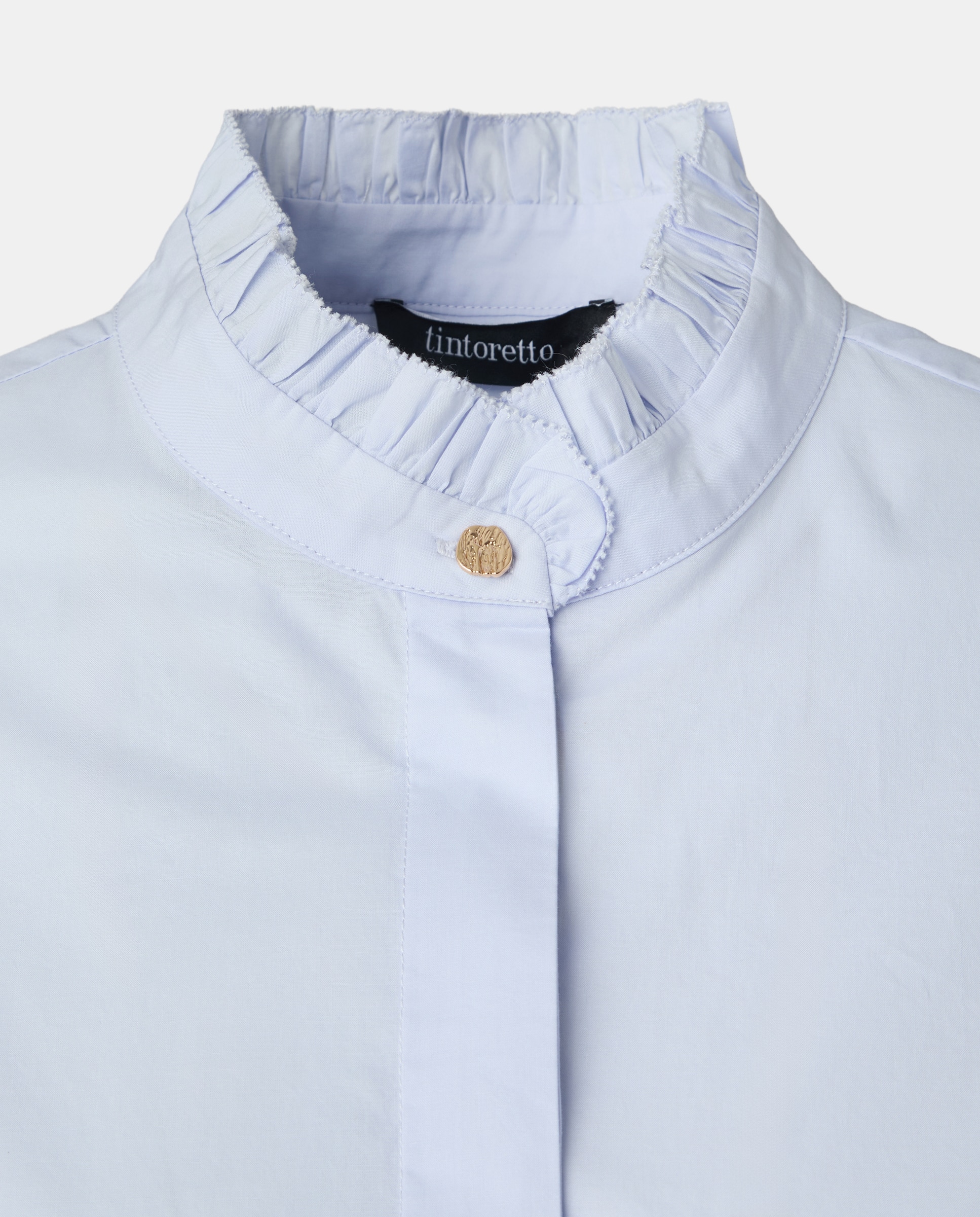 Camisa de Manga Comprida em Popelina com Folho 400 Azul-6