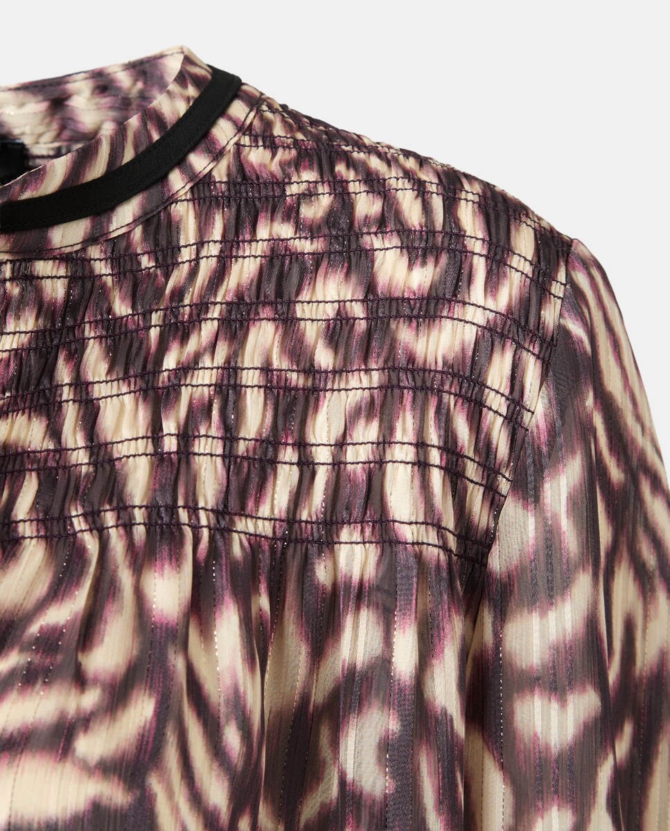 Blusa de Manga Comprida Estampada com Fio Dourado e Laço Rosa-5