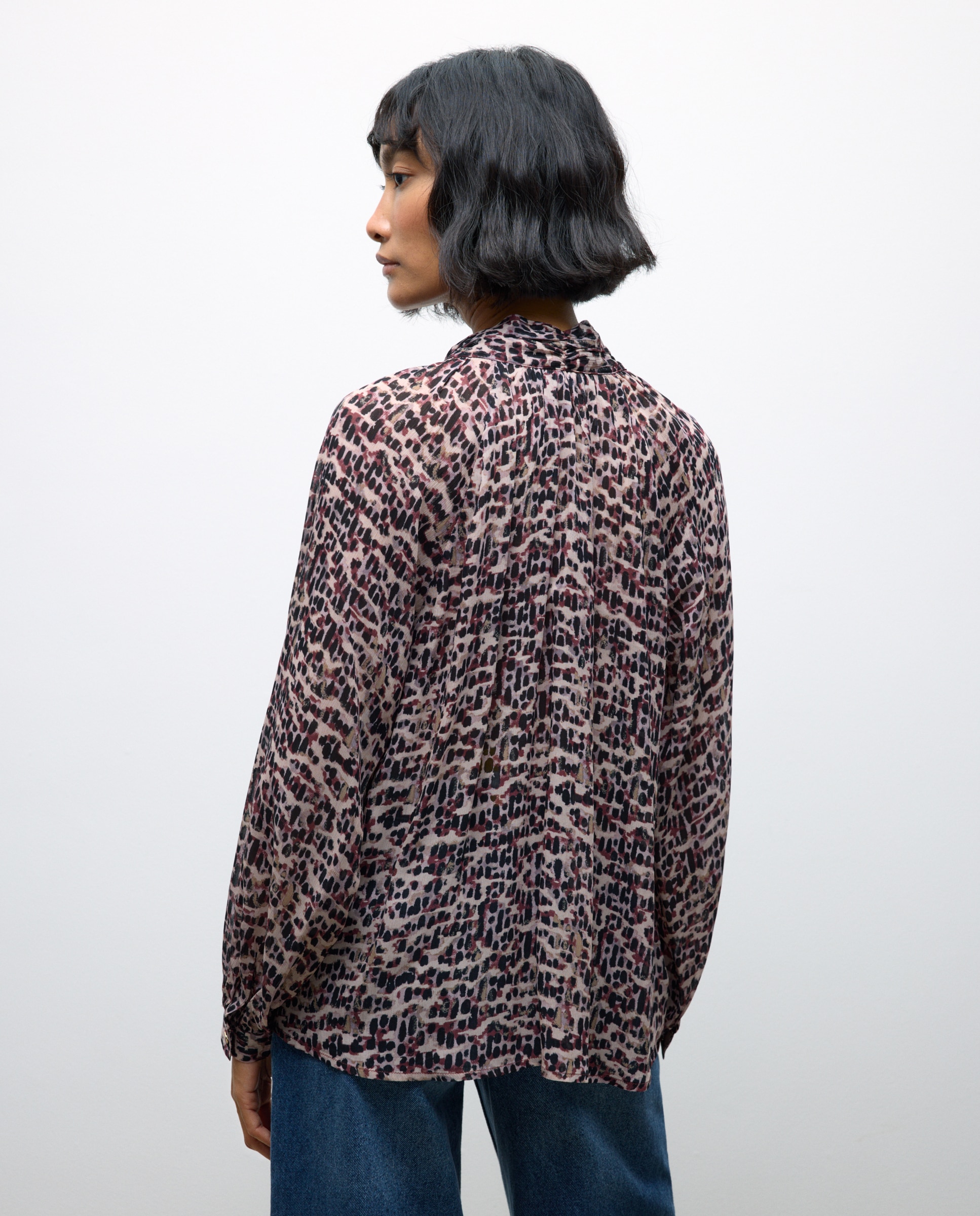 Blusa de Manga Comprida com Laço no Colarinho Camel-4