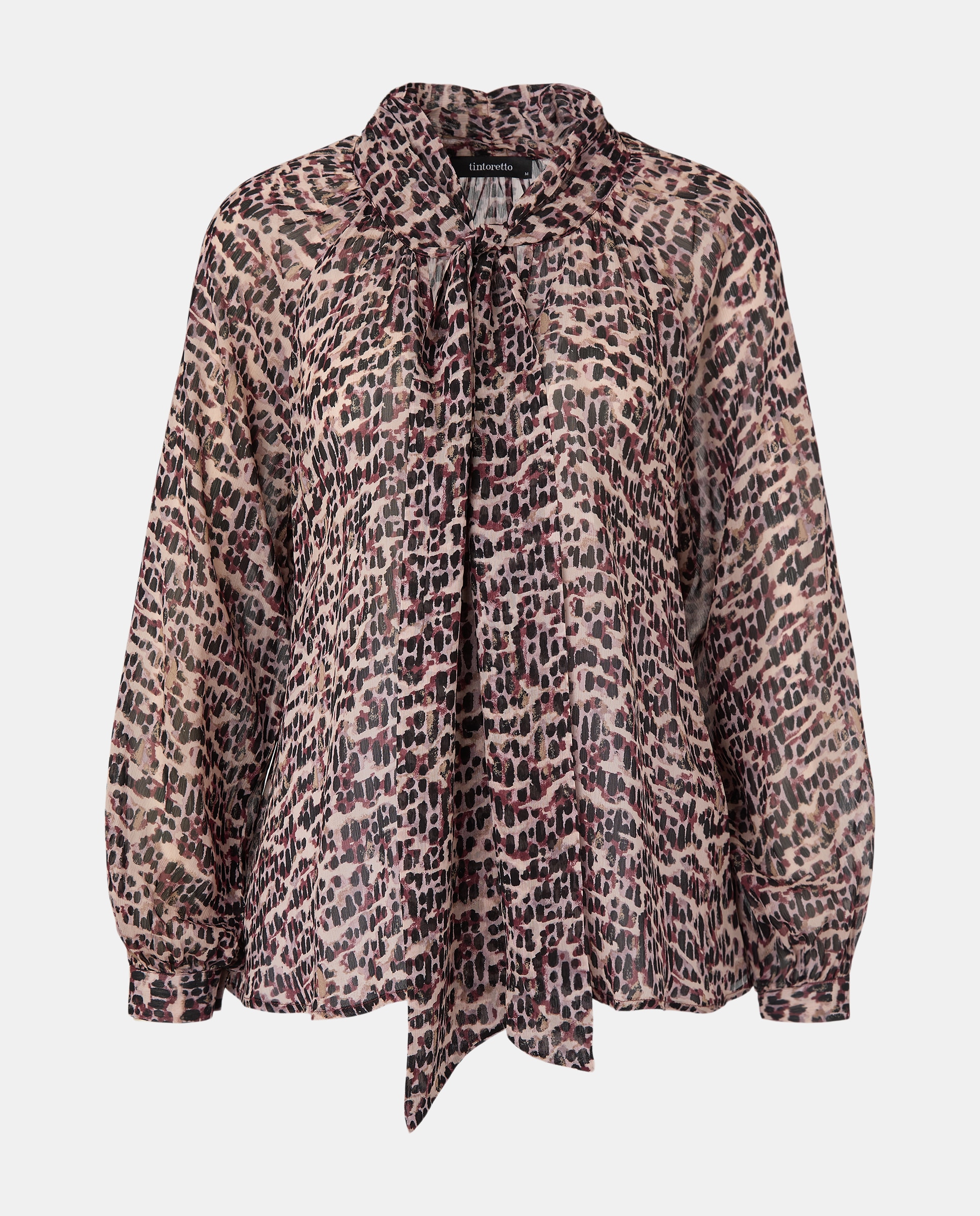 Blusa de Manga Comprida com Laço no Colarinho Camel-5