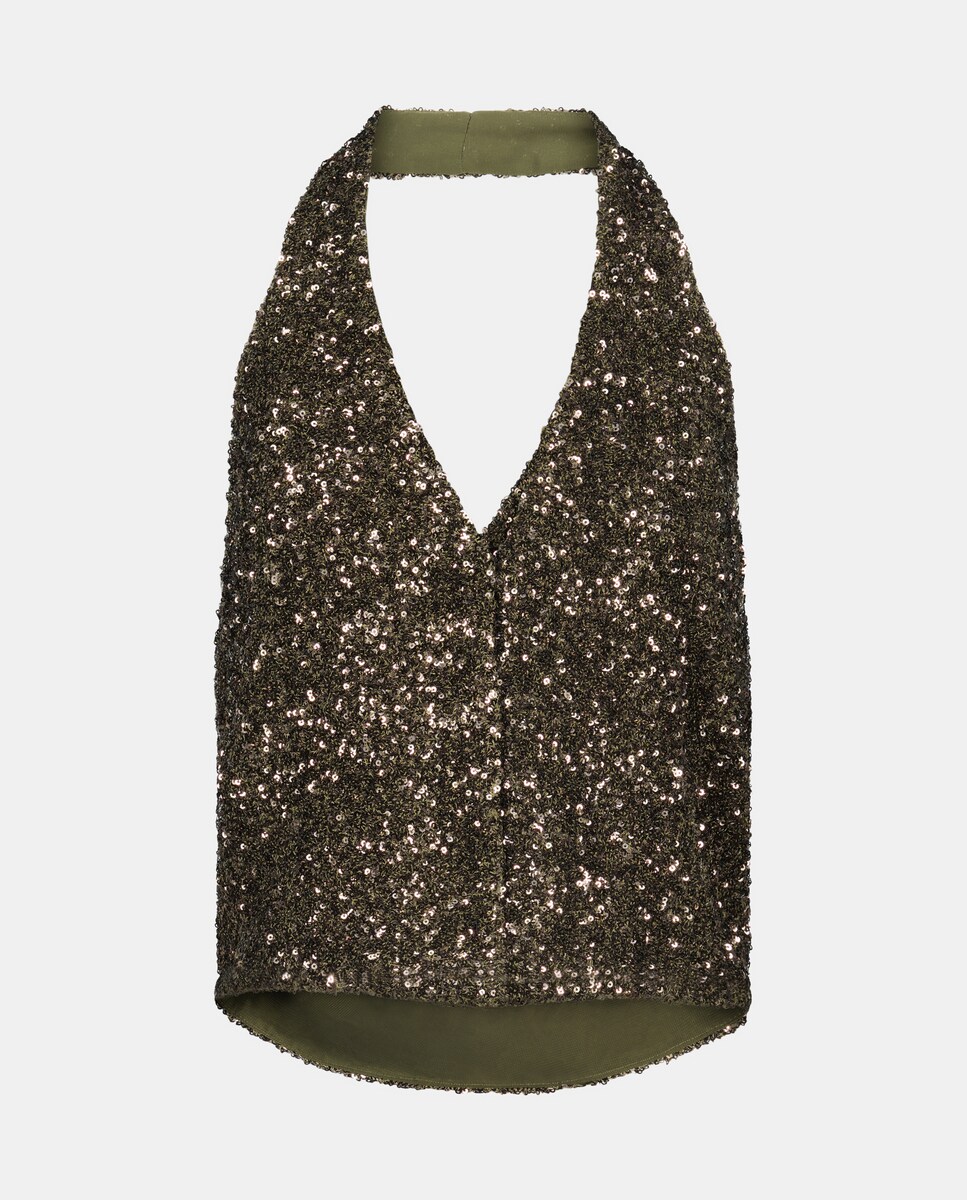 Blusa sem Mangas e com Decote Halter Verde-5