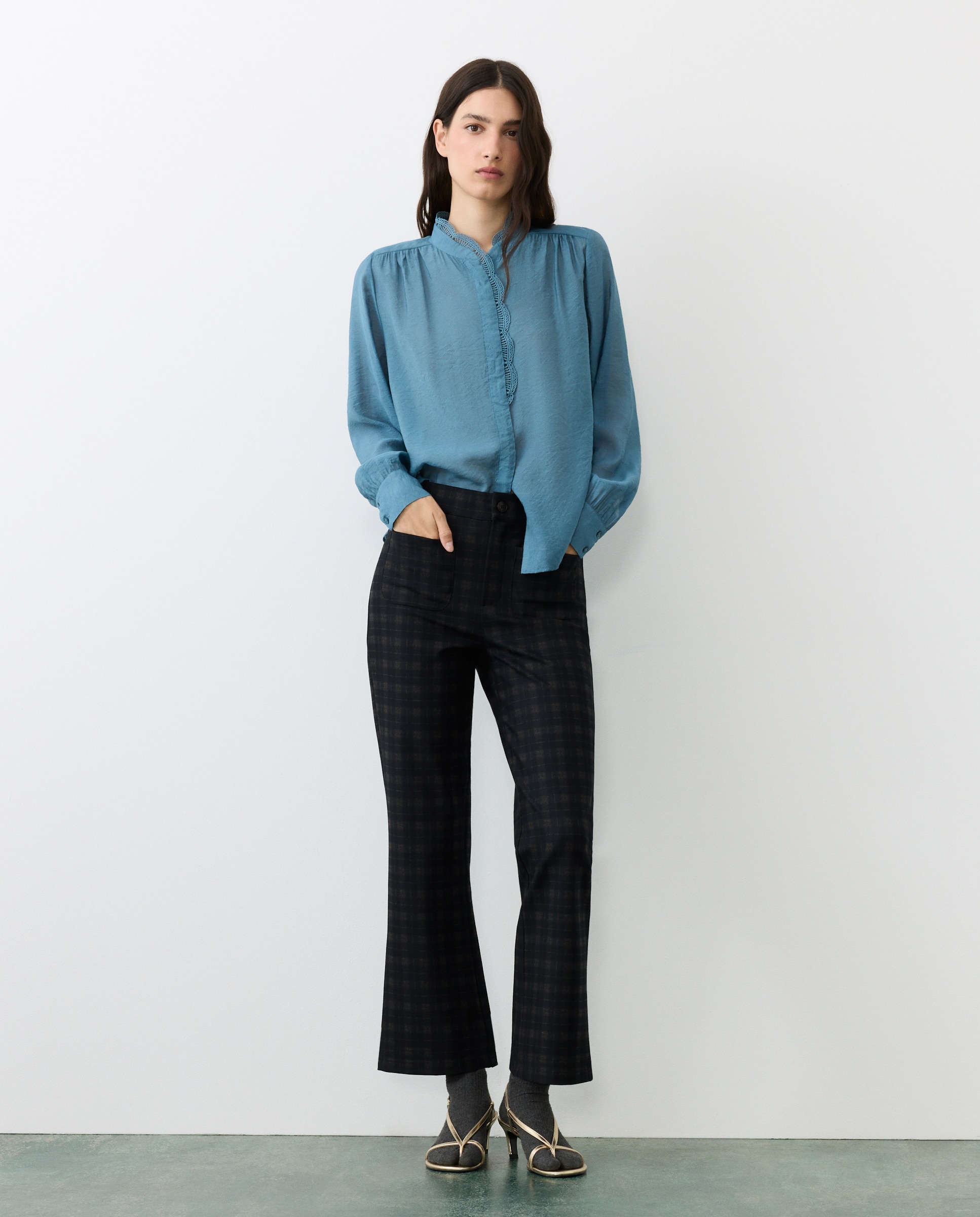 Leggins de mujer crop flare bolsillos - Tintoretto - Azul Azul-1