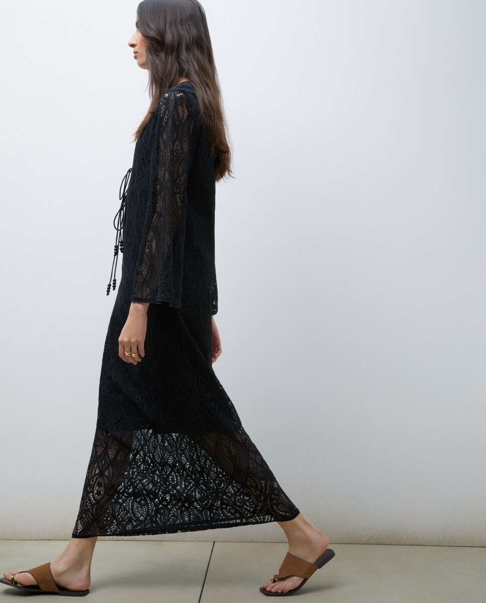 Vestido midi com decote em bico Preto-2