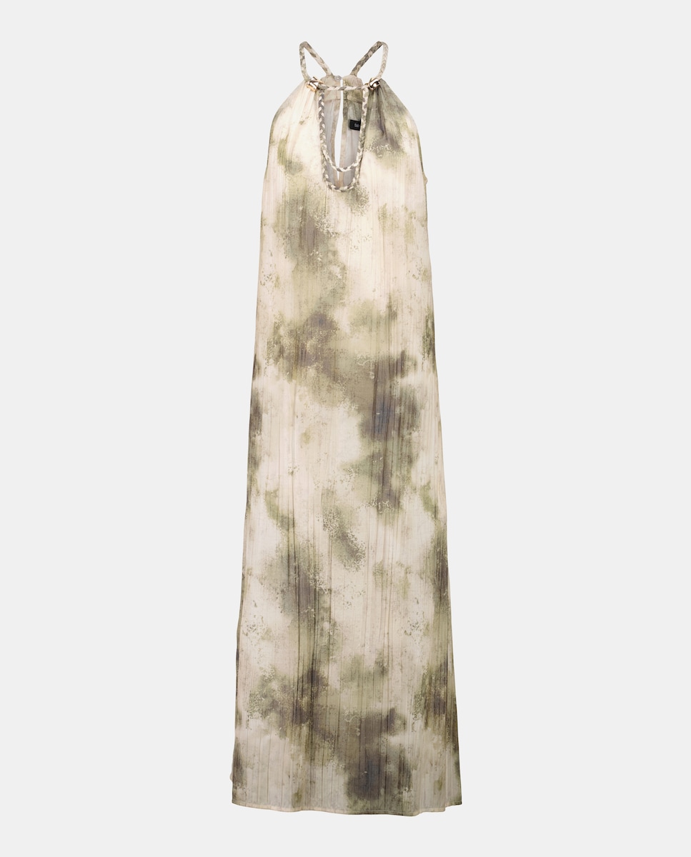 Vestido Estampado sem Mangas Halter Midi com Detalhe Entrançado Verde-4