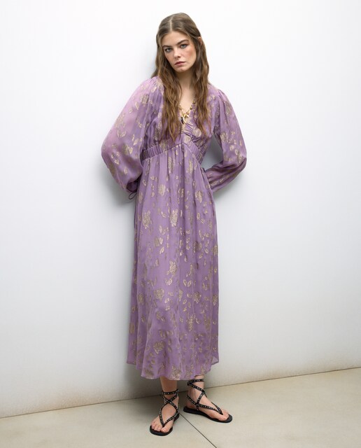 Imagen 0 de Vestido midi manga larga jacquard con brillo