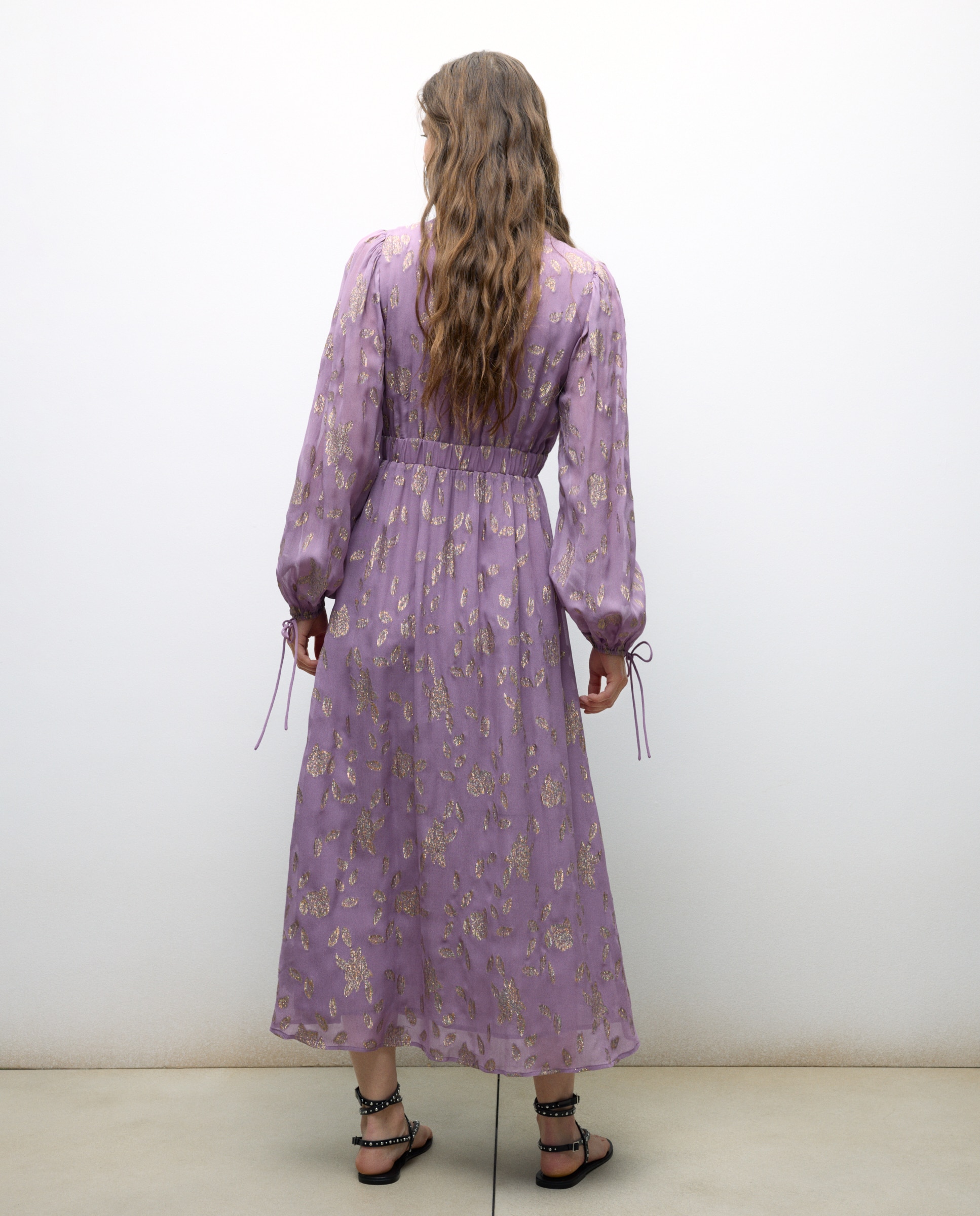 Vestido Midi de Manga Comprida Jacquard com Brilho 283 Lavanda-3