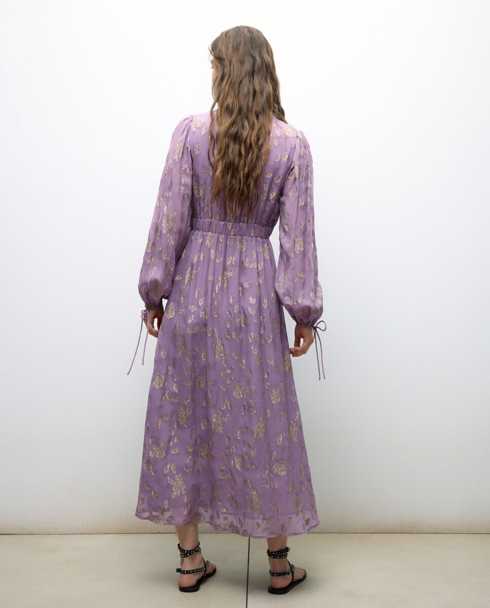 Vestido Midi de Manga Comprida Jacquard com Brilho 283 Lavanda-3