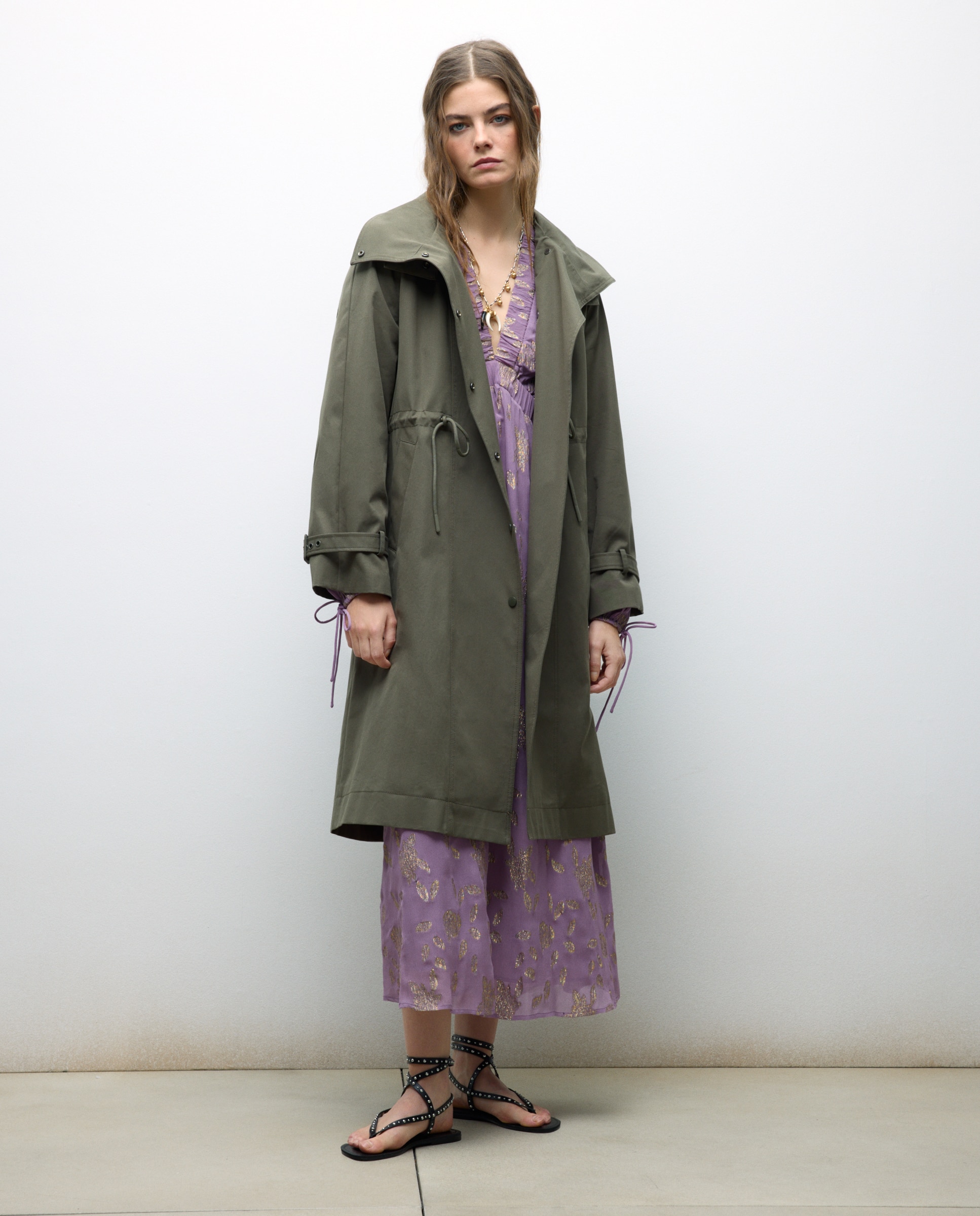 Vestido Midi de Manga Comprida Jacquard com Brilho 283 Lavanda-4