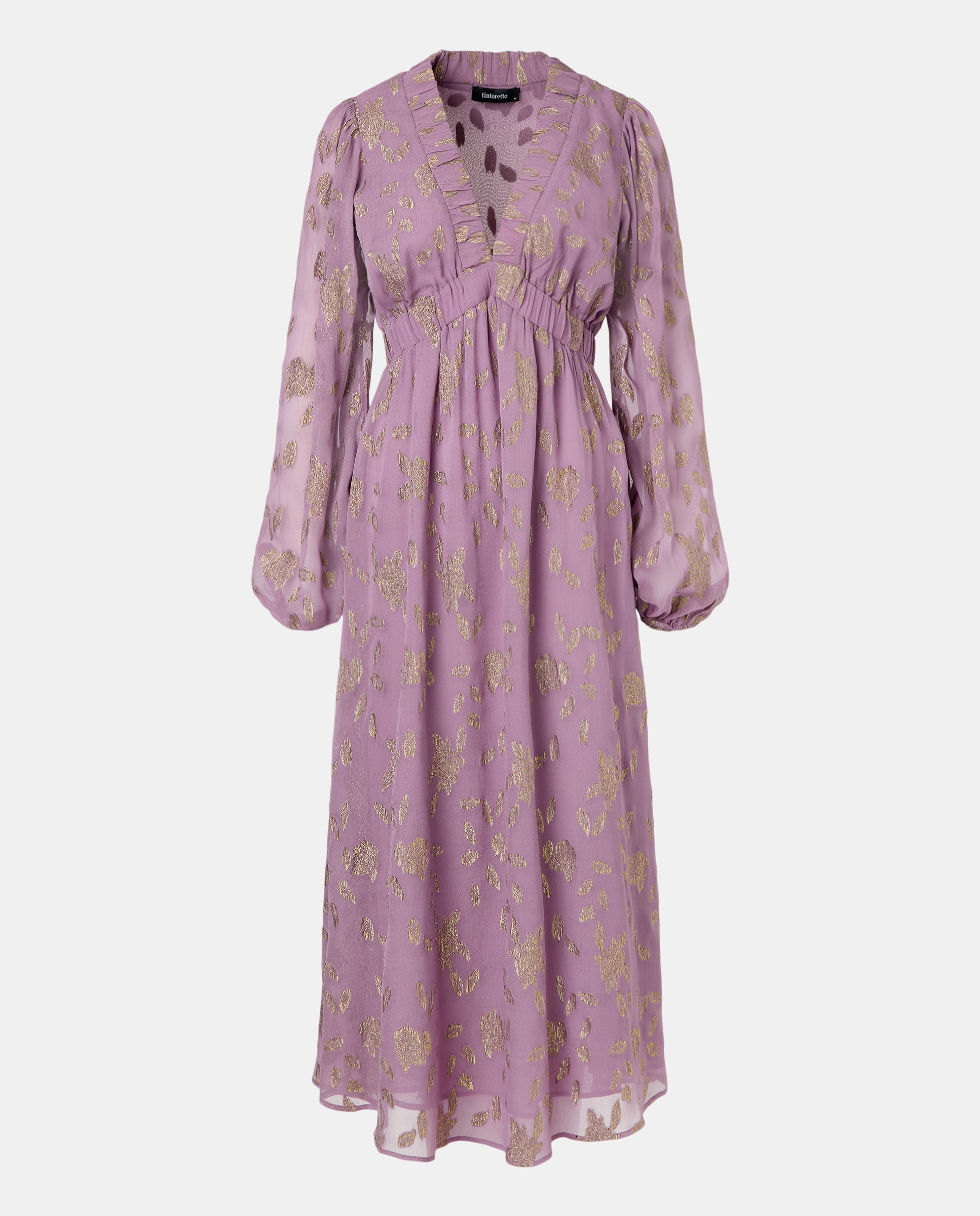 Vestido Midi de Manga Comprida Jacquard com Brilho 283 Lavanda-5