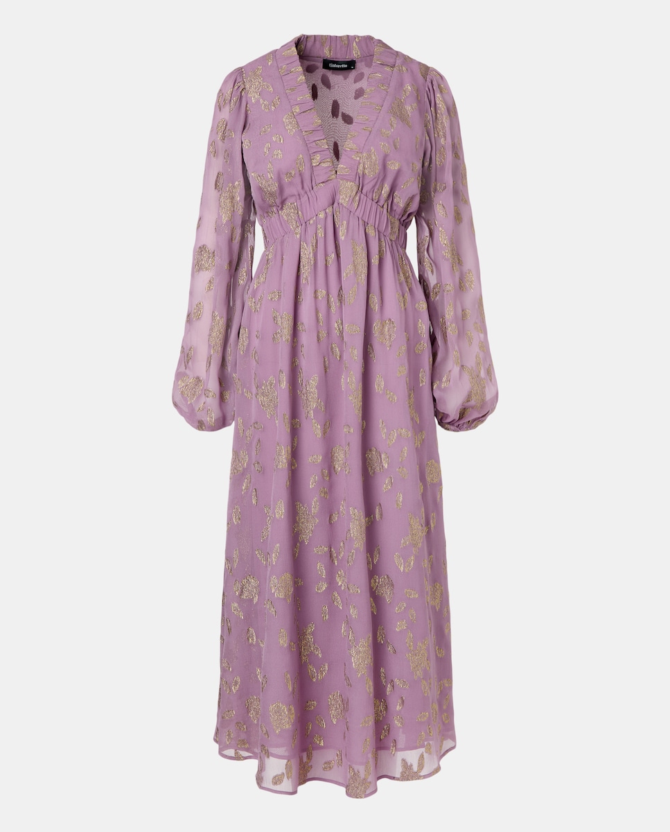 Vestido Midi de Manga Comprida Jacquard com Brilho 283 Lavanda-5