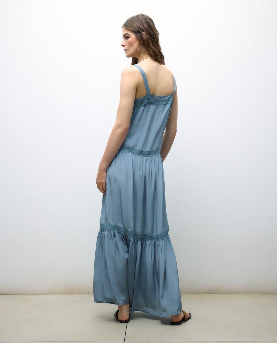 Vestido Rendilhado Midi com Alças e Renda Azul-escuro-4