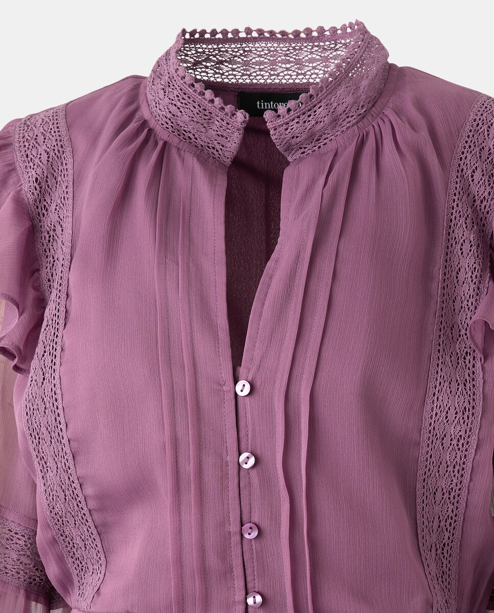 Vestido Curto de Chiffon com Manga Comprida e Renda 283 Lavanda-6