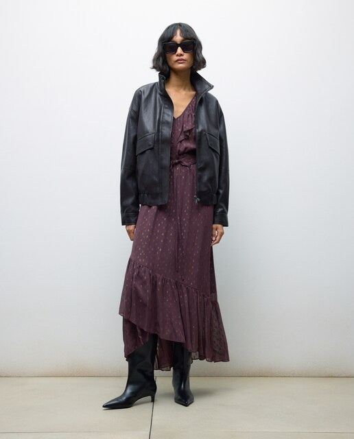 Imagen 0 de Vestido midi de manga larga lurex