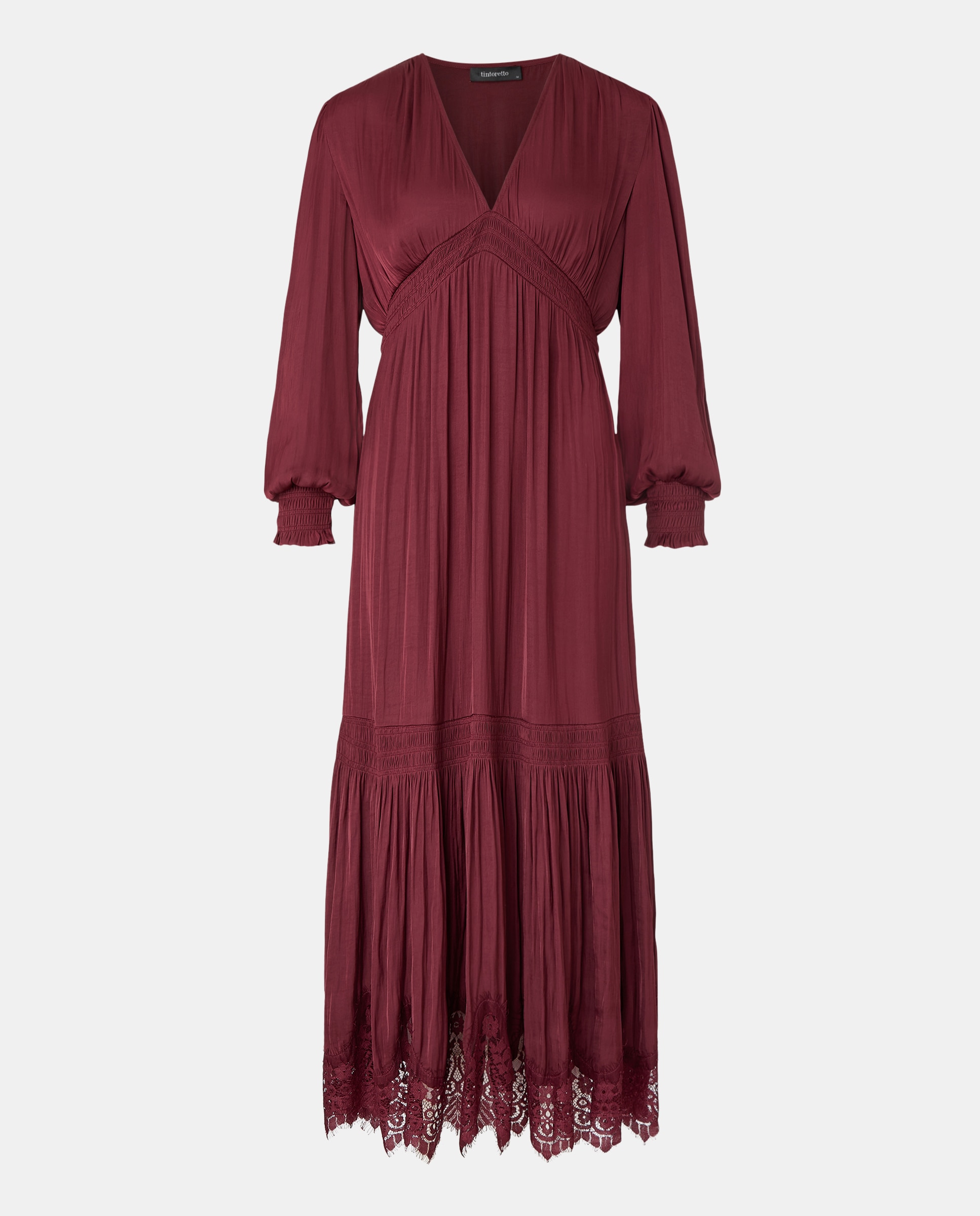 Vestido Midi de Manga Comprida com Decote em Bico Bordeaux-5