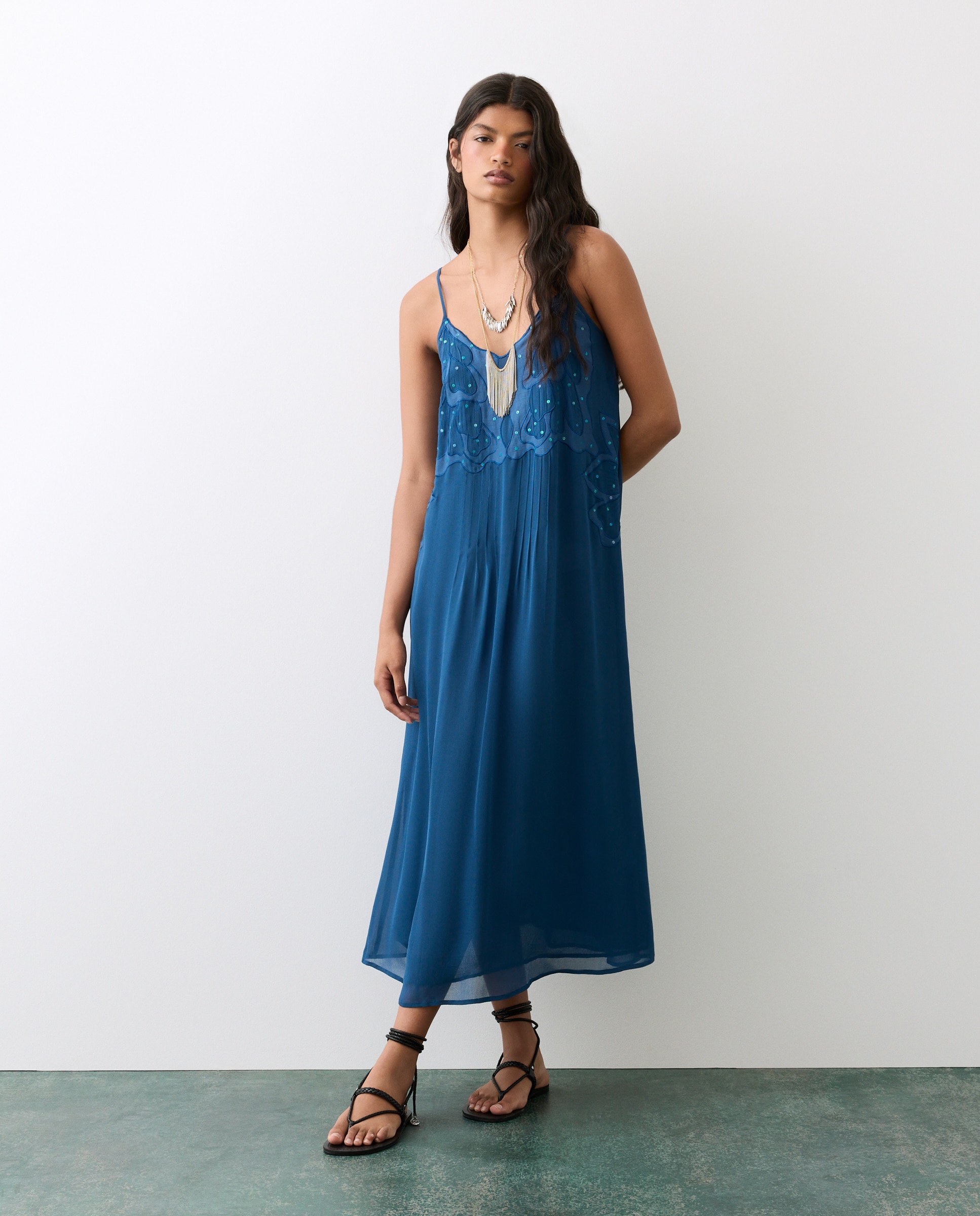 Vestido comprido assimétrico Azul-2