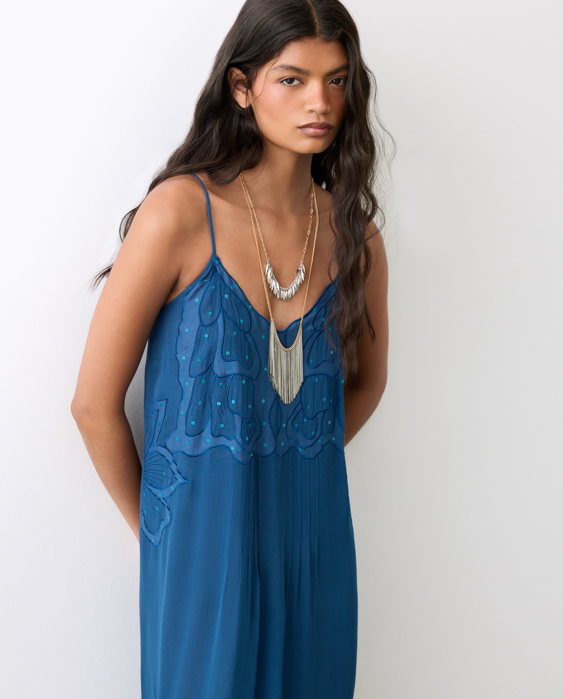 Vestido comprido assimétrico Azul-3