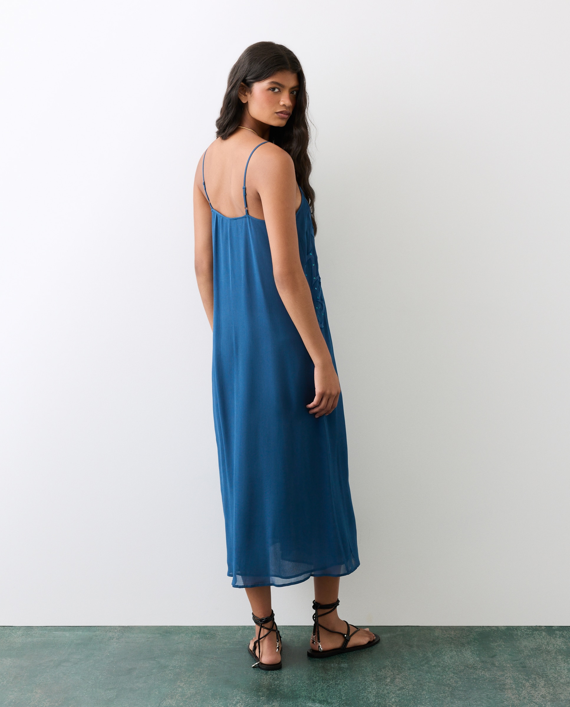 Vestido comprido assimétrico Azul-4
