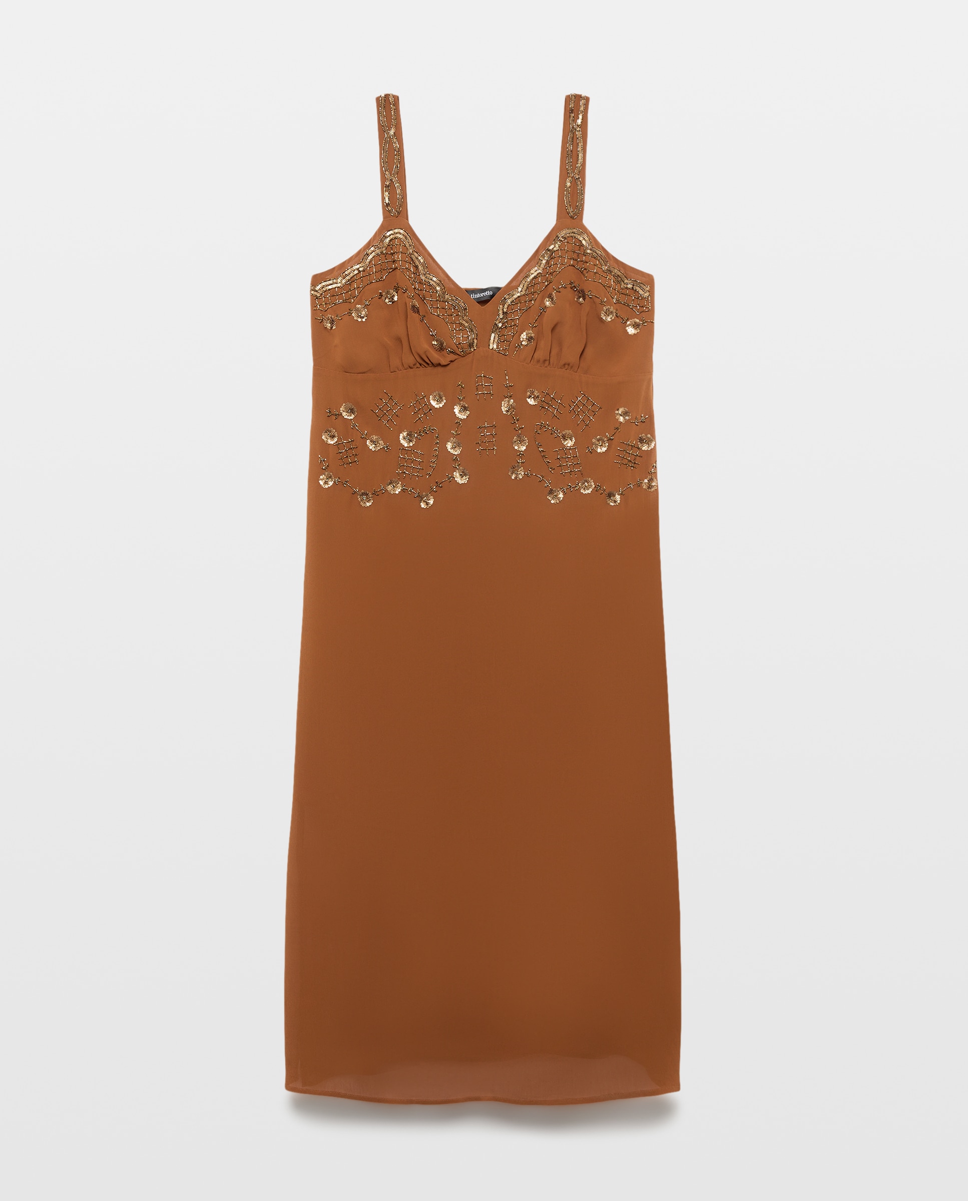 Vestido de alças com lantejoulas 770 Terracota-5
