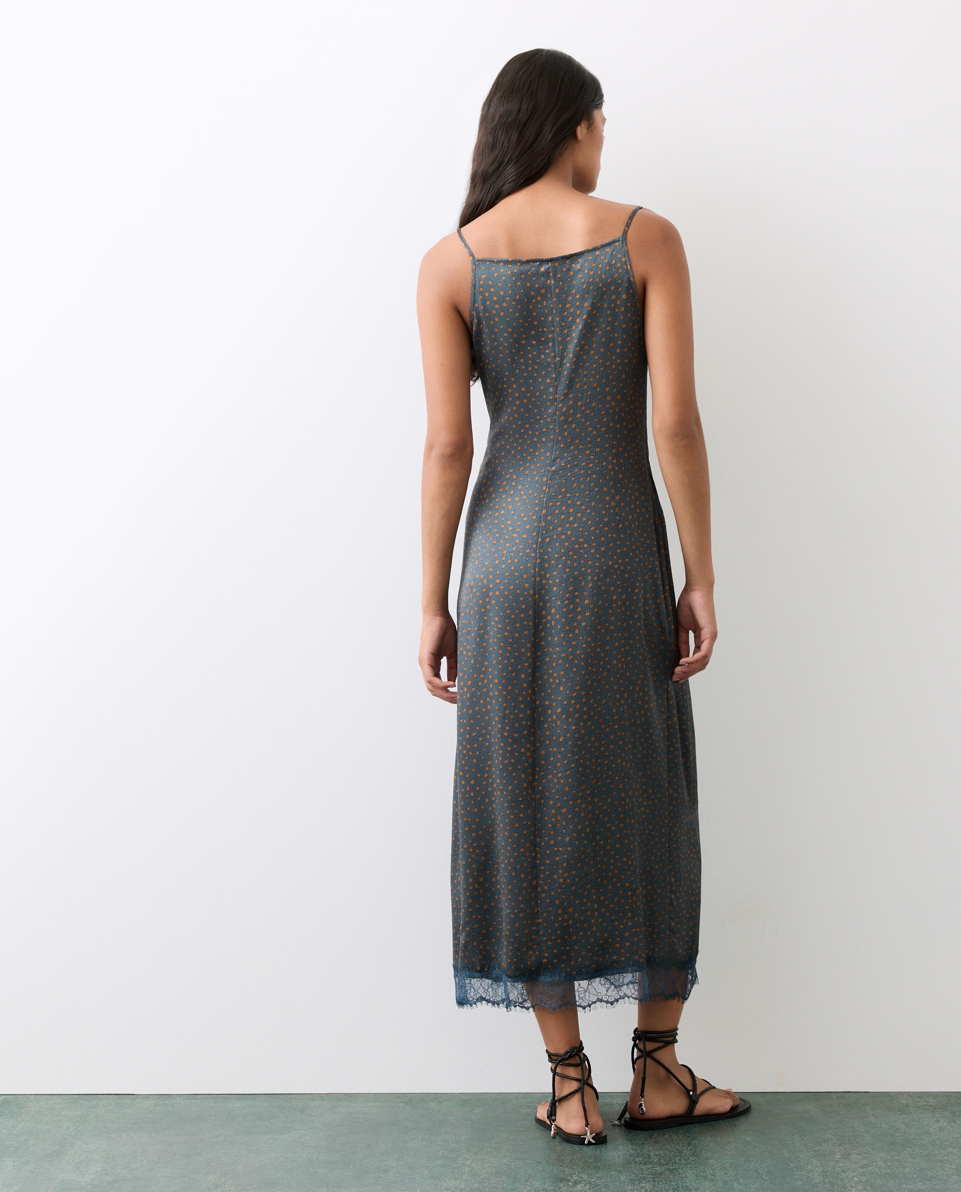 Vestido às Bolinhas com Renda 400 Azul-3