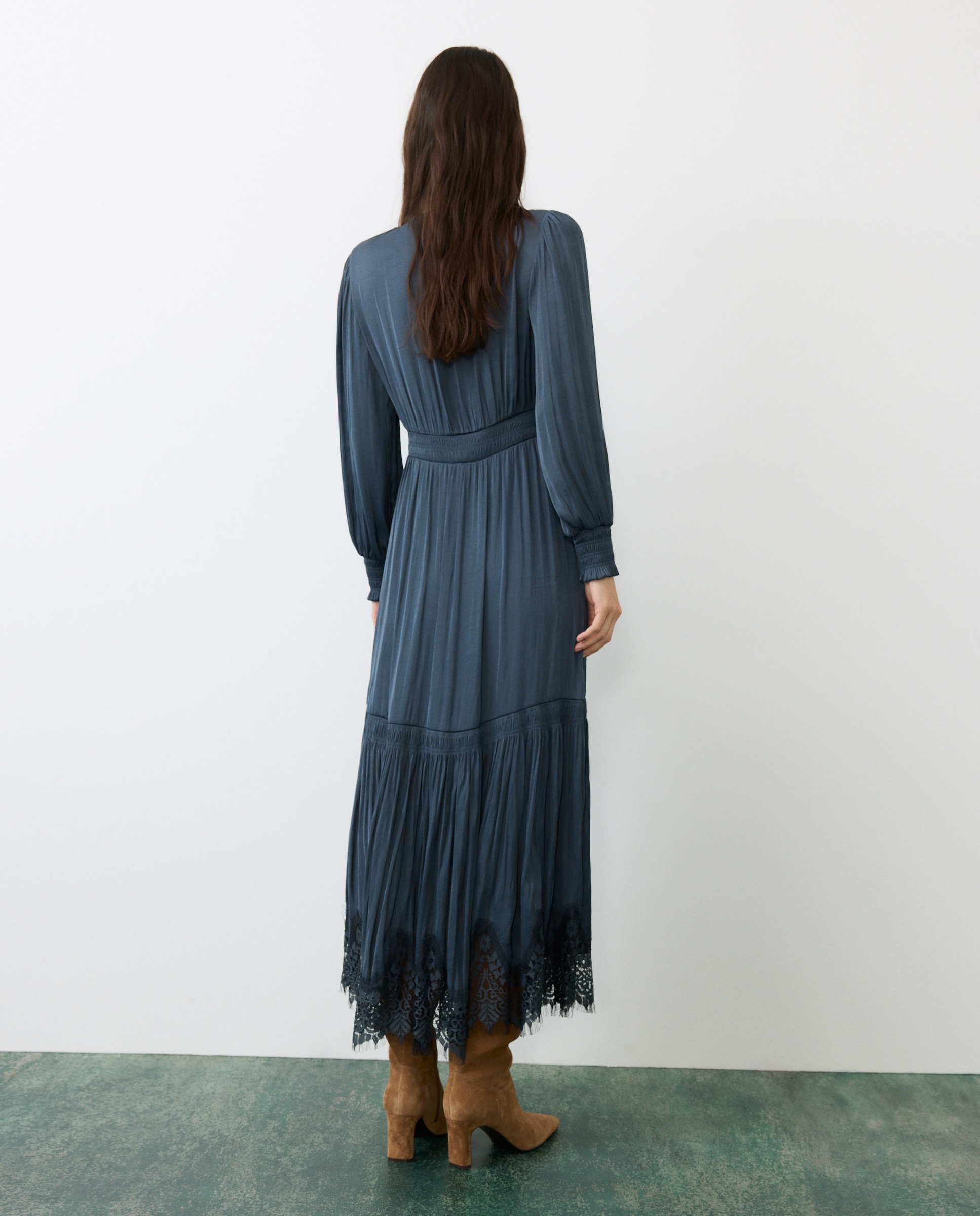 Vestido con detalle de blonda - Tintoretto - 400 Azul 400 Azul-3