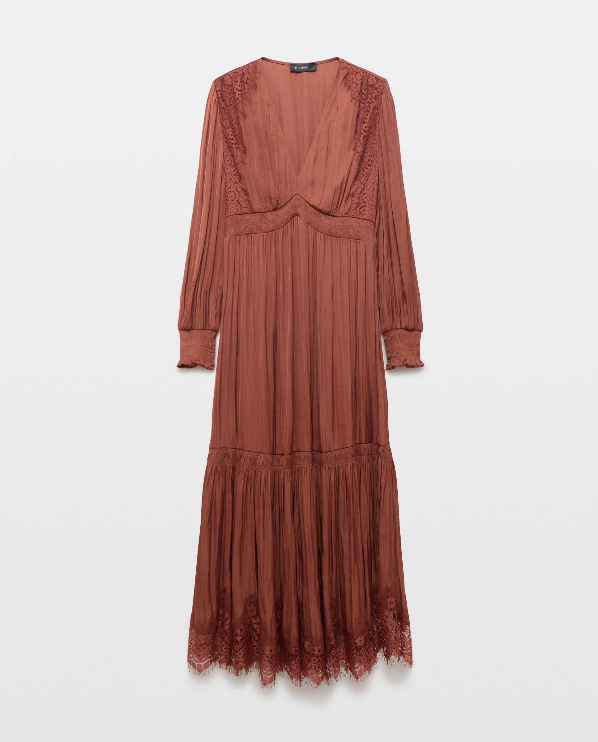 Vestido com Detalhe de Renda Castanho-5