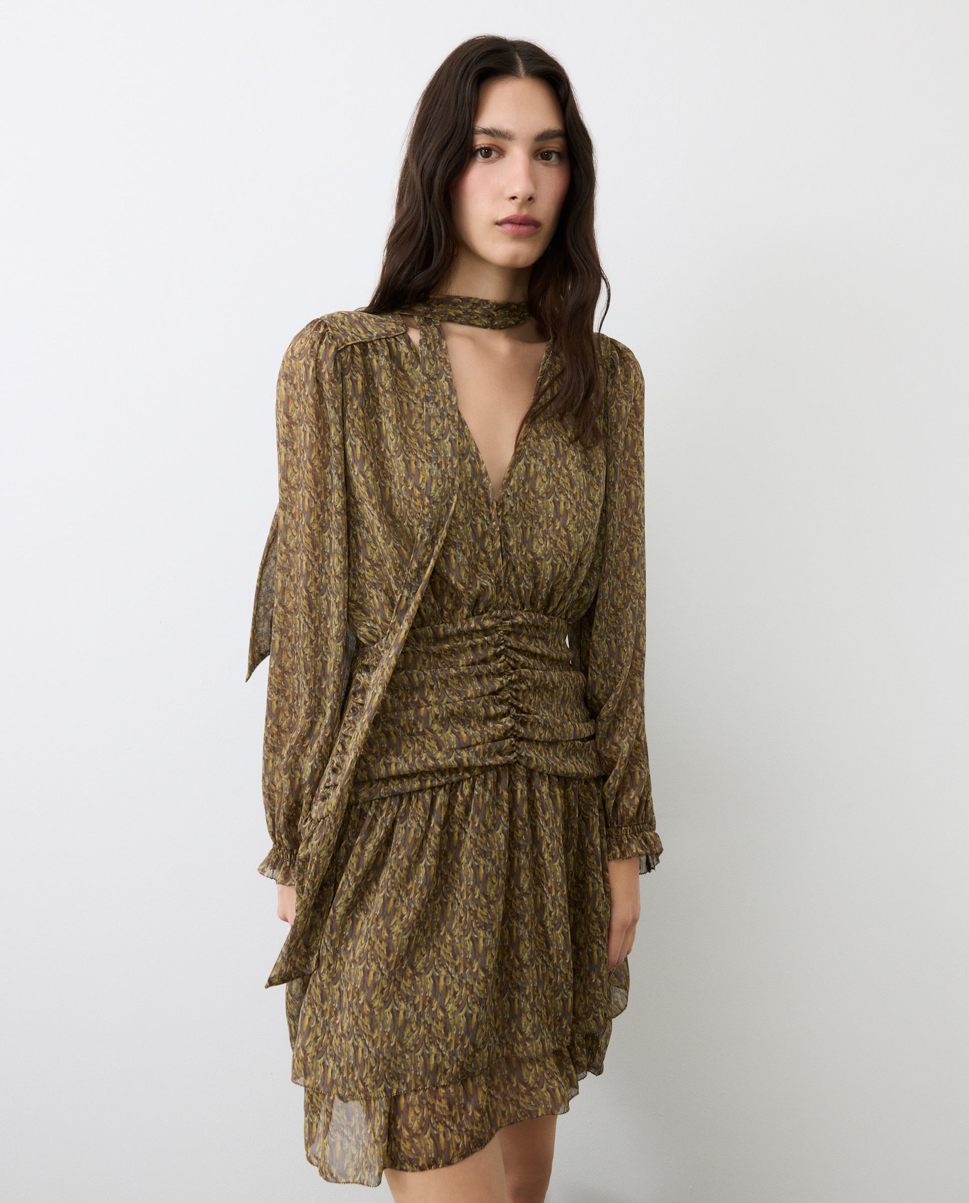 Vestido Curto com Franzido na Cintura Verde-2