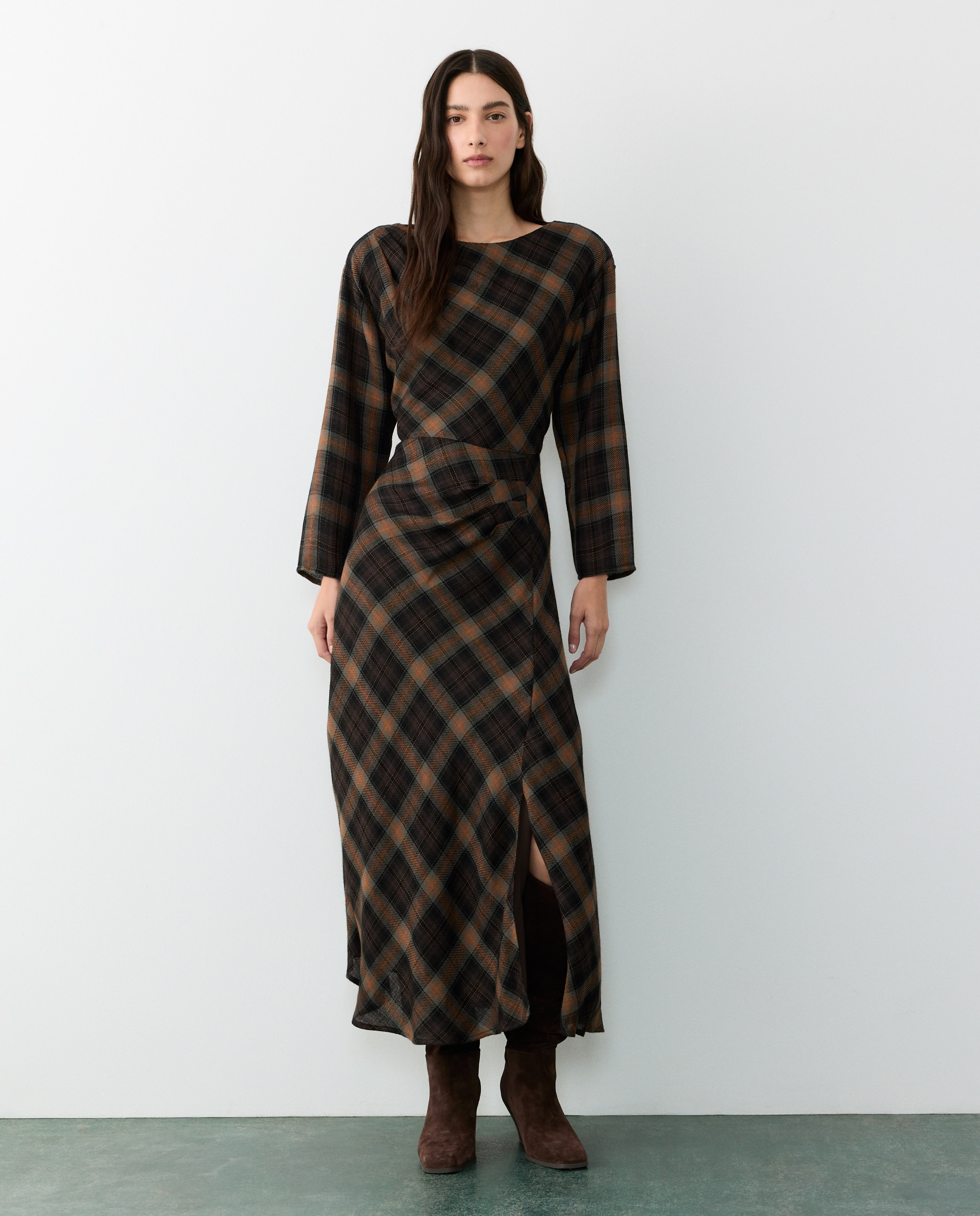 Vestido midi cuadros - Tintoretto - Negro Negro-2