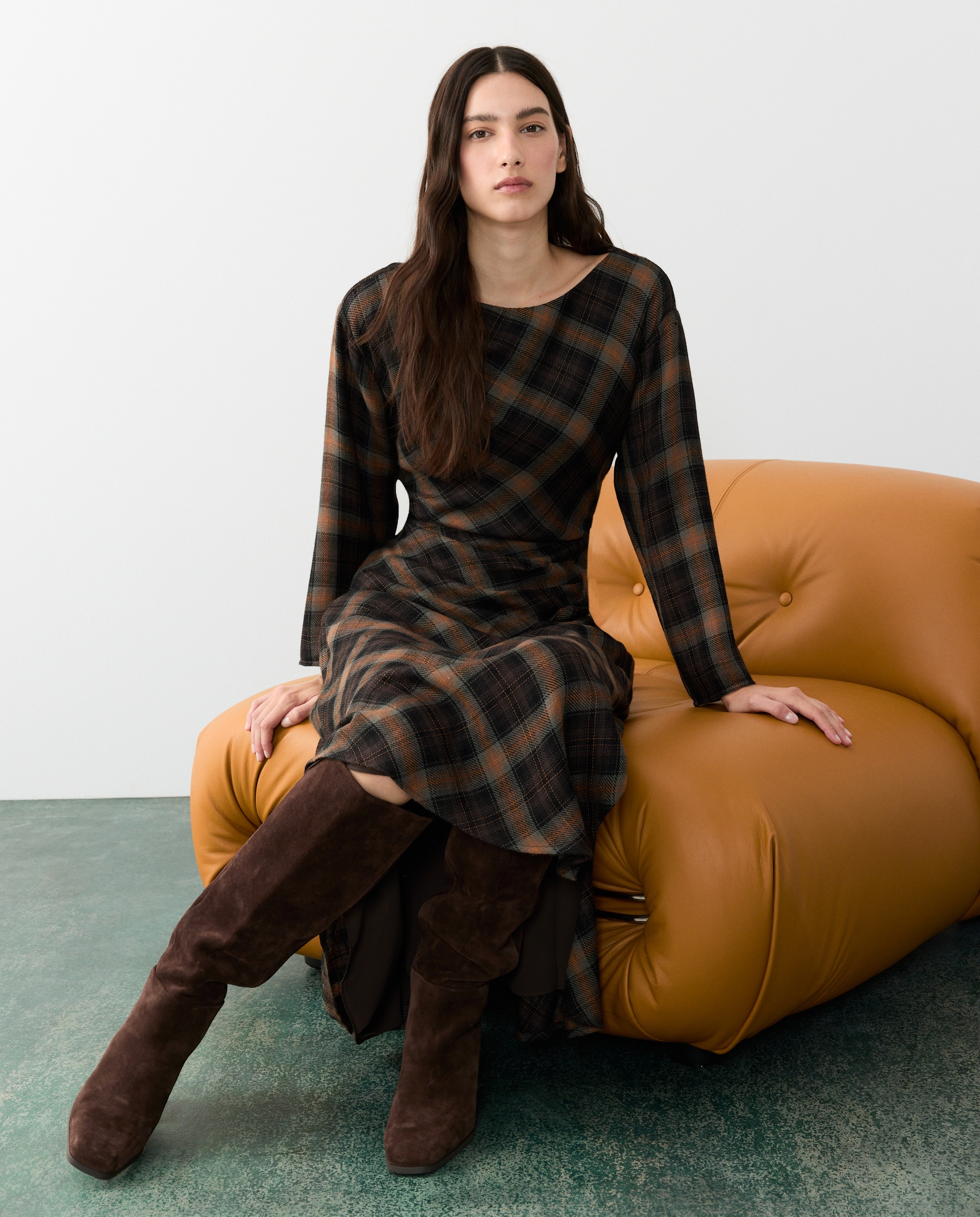 Vestido midi cuadros - Tintoretto - Negro Negro-4