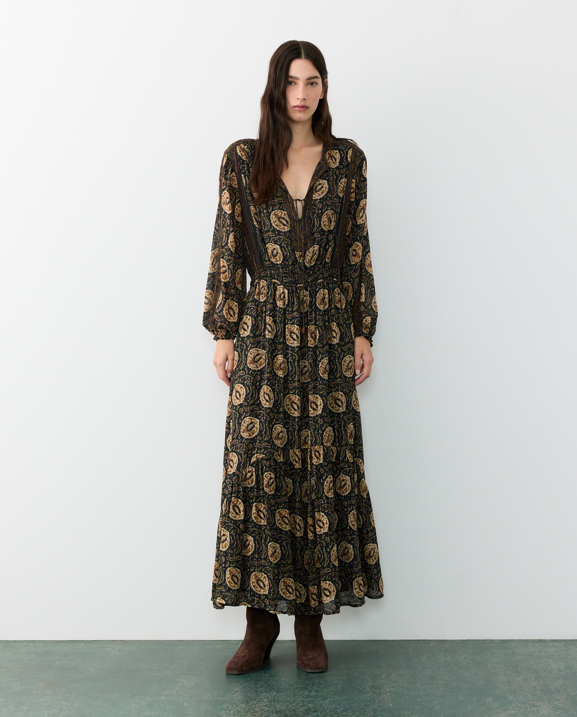 Vestido largo de mujer con lúrex y manga larga - Tintoretto - Negro Negro-1