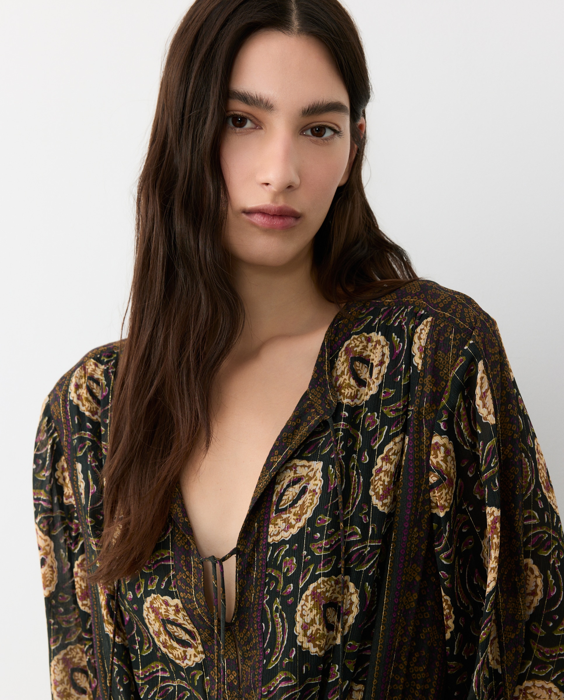 Vestido largo de mujer con lúrex y manga larga - Tintoretto - Negro Negro-2