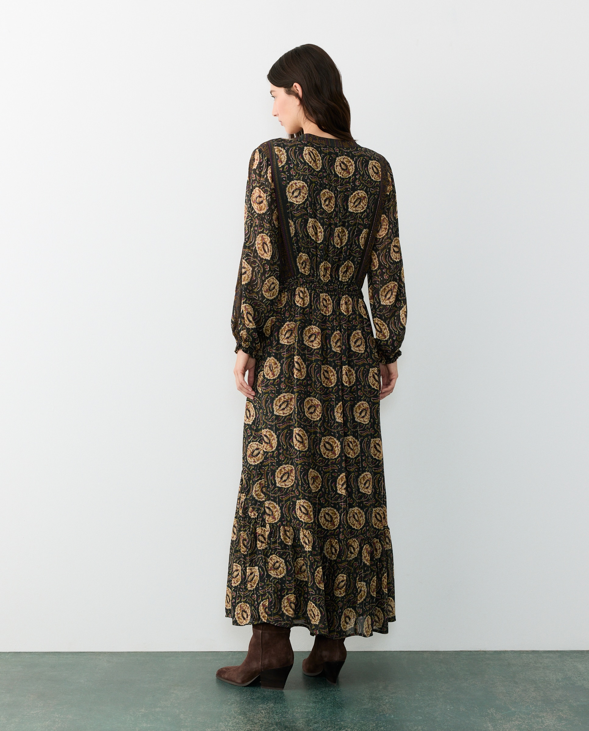 Vestido largo de mujer con lúrex y manga larga - Tintoretto - Negro Negro-3