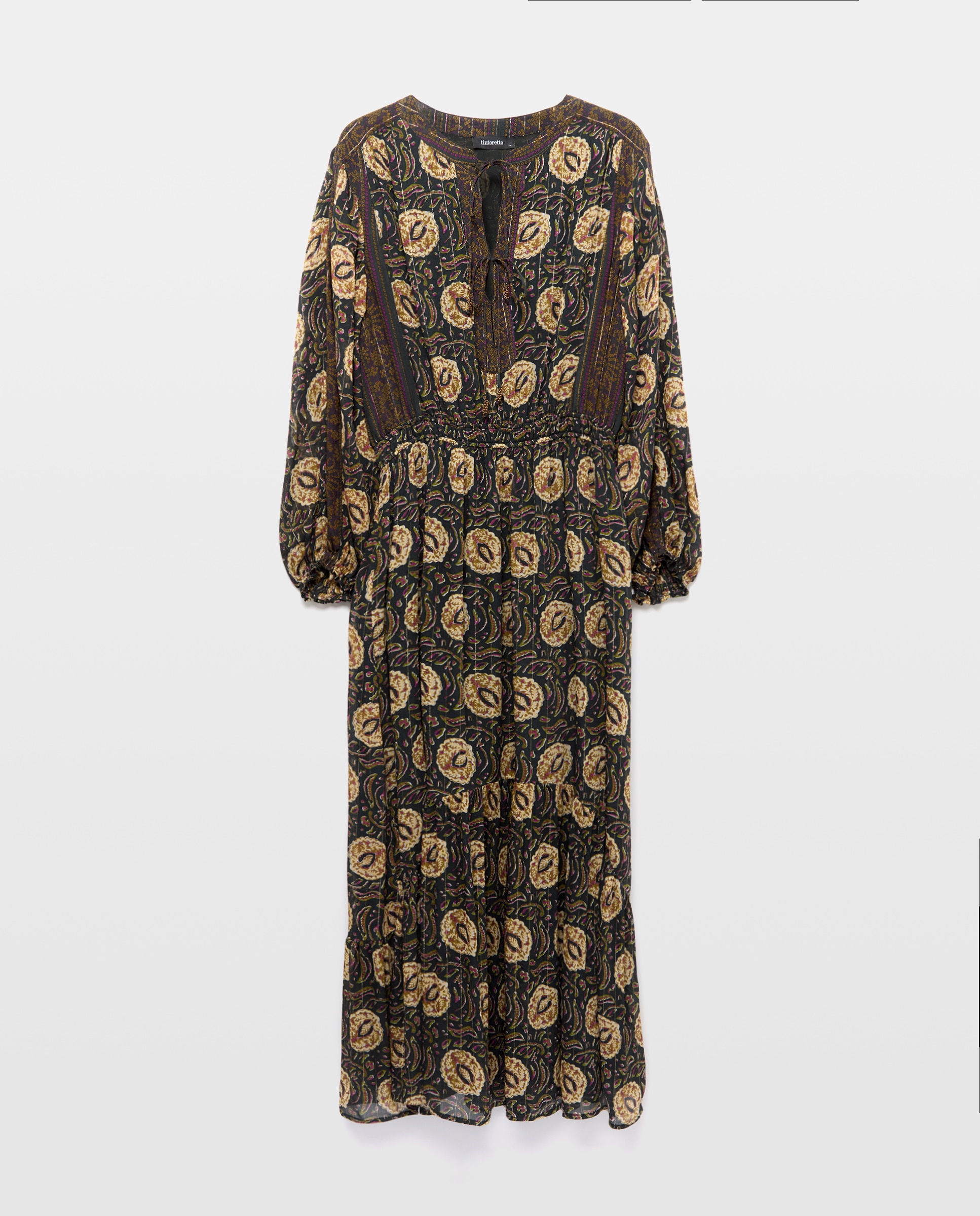 Vestido largo de mujer con lúrex y manga larga - Tintoretto - Negro Negro-4