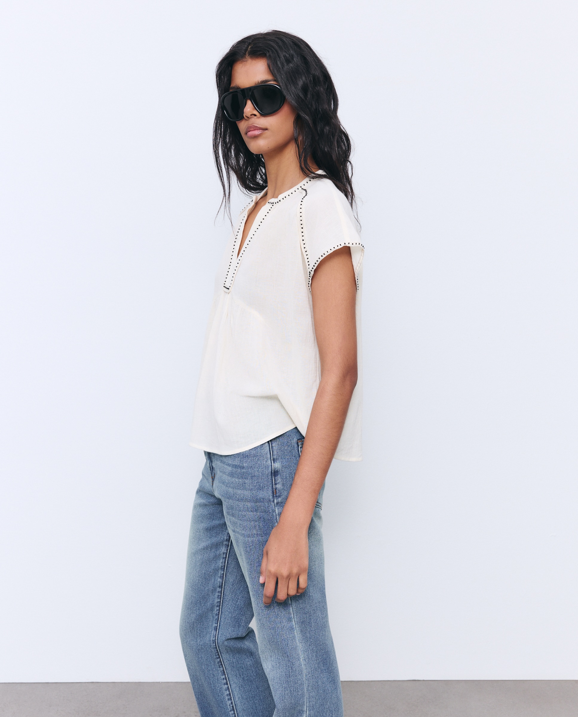 Blusa sem Mangas em Chiffon de Algodão 120 Cru-2