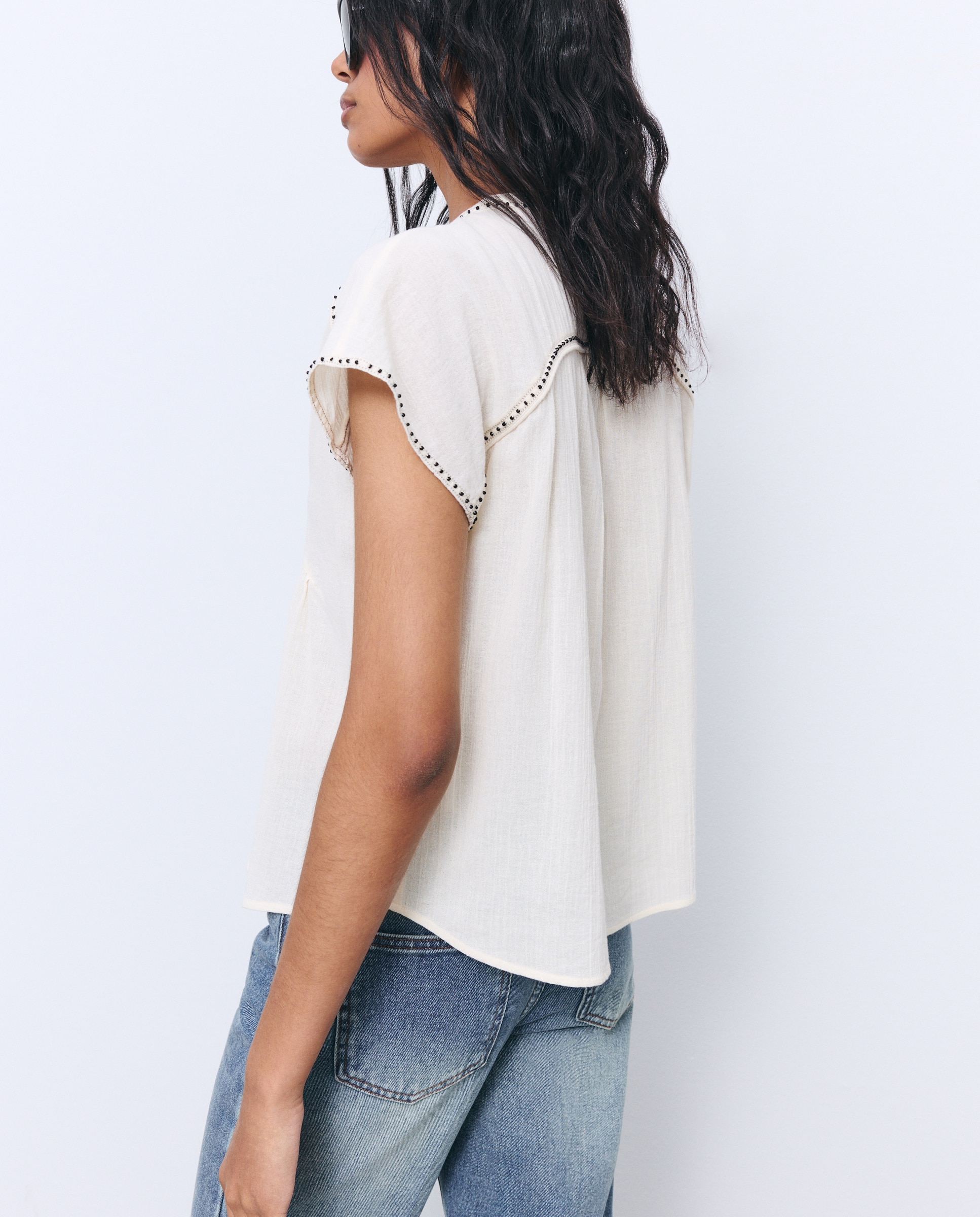 Blusa sem Mangas em Chiffon de Algodão 120 Cru-3