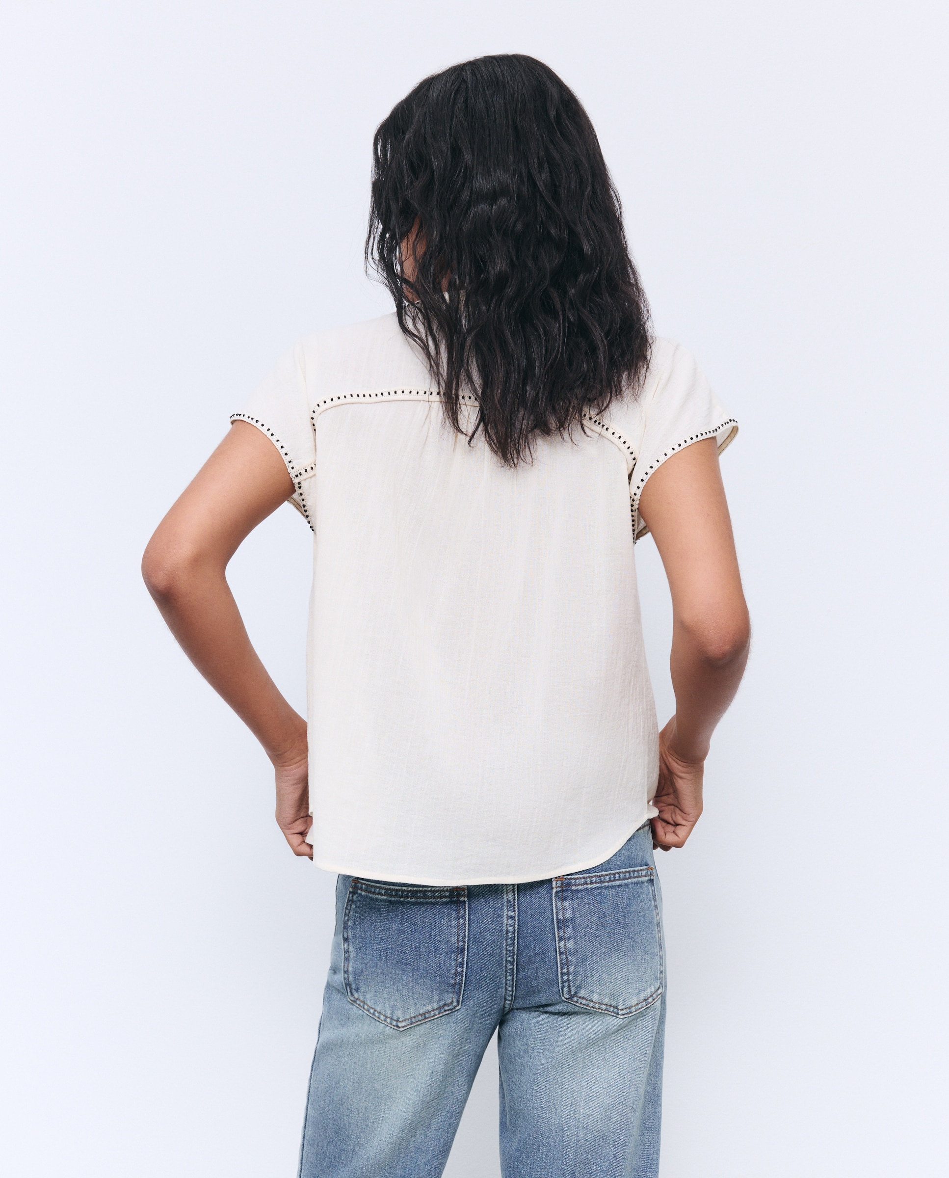 Blusa sem Mangas em Chiffon de Algodão 120 Cru-4