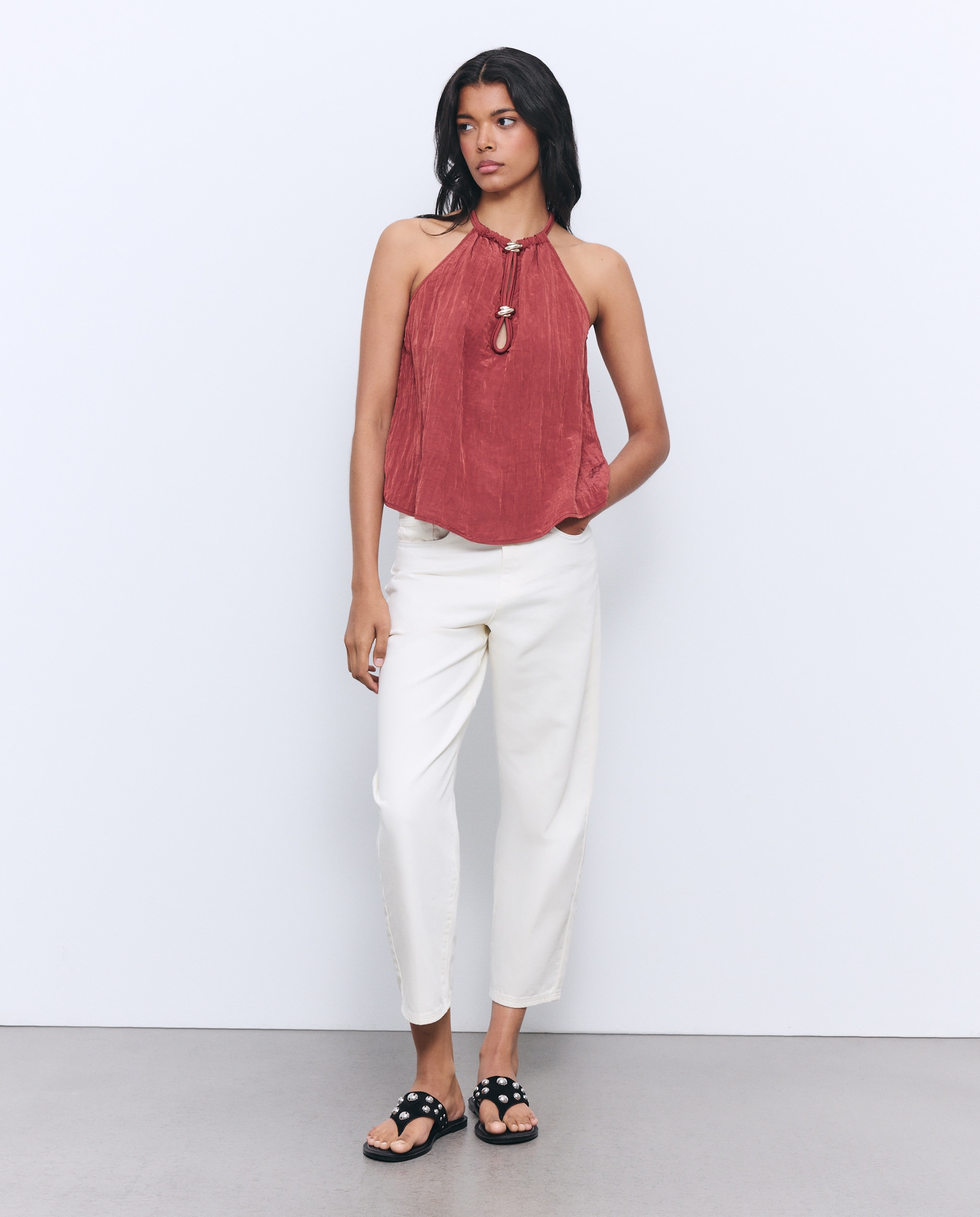 Blusa sem Mangas e com Pendentes 770 Terracota-2