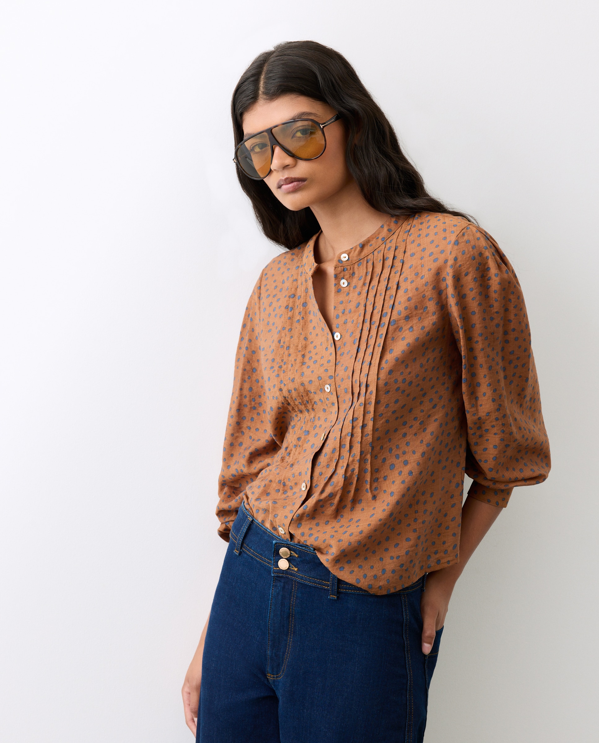 Blusa de Manga Comprida Estampada Castanho-3