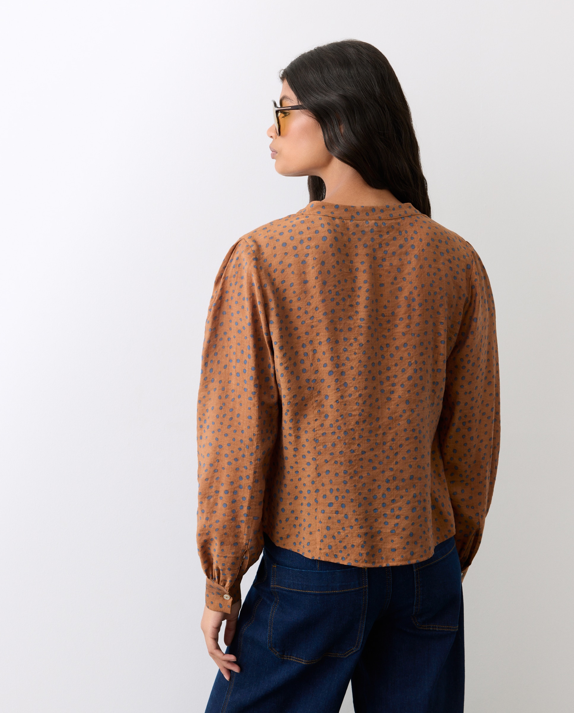 Blusa de Manga Comprida Estampada Castanho-4