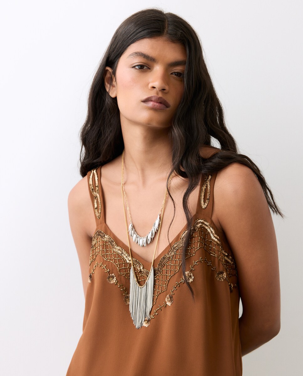 Imagen 0 de Blusa sin mangas de mujer con lentejuelas 770 Terracota