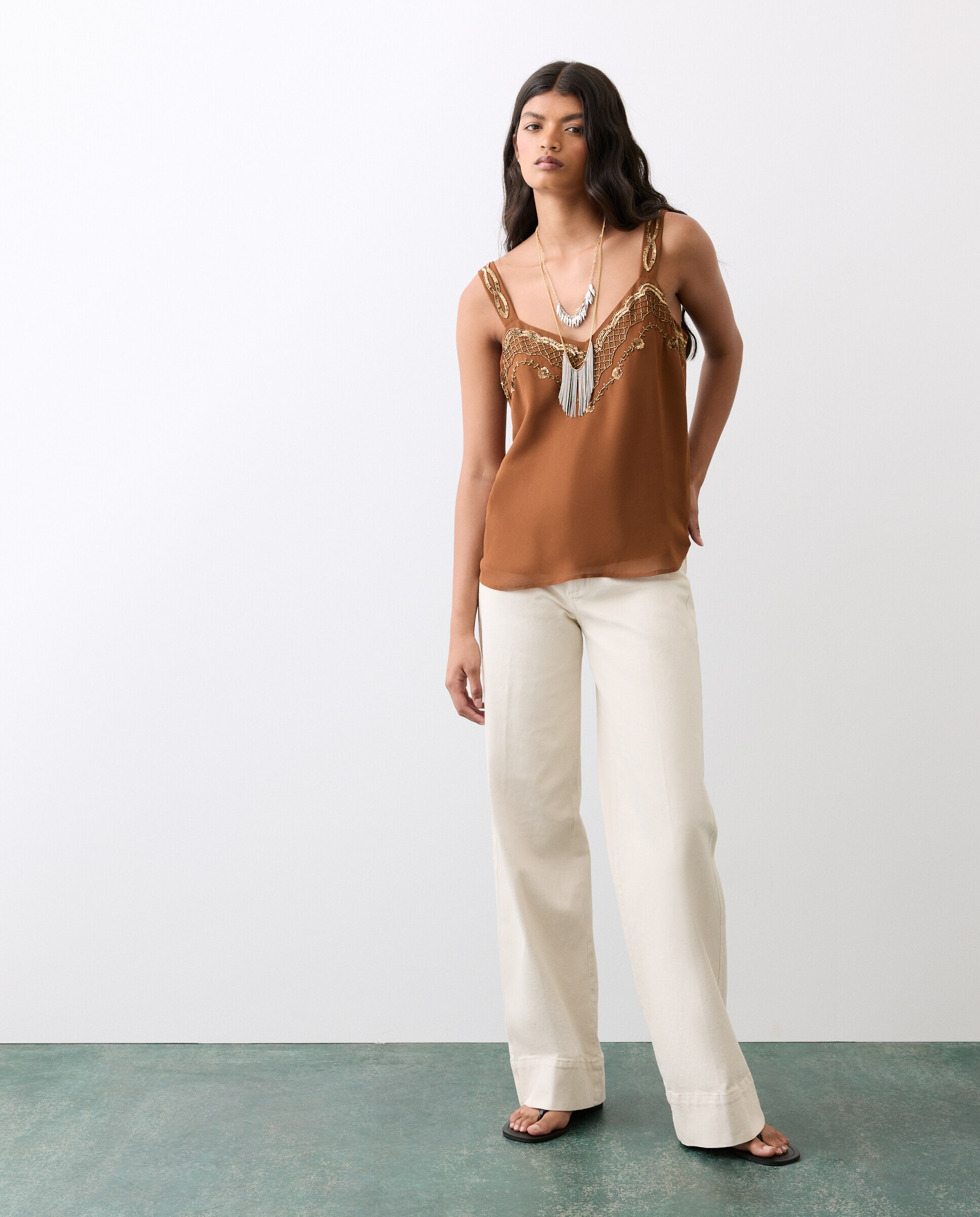 Blusa sem Mangas com Lantejoulas 770 Terracota-2