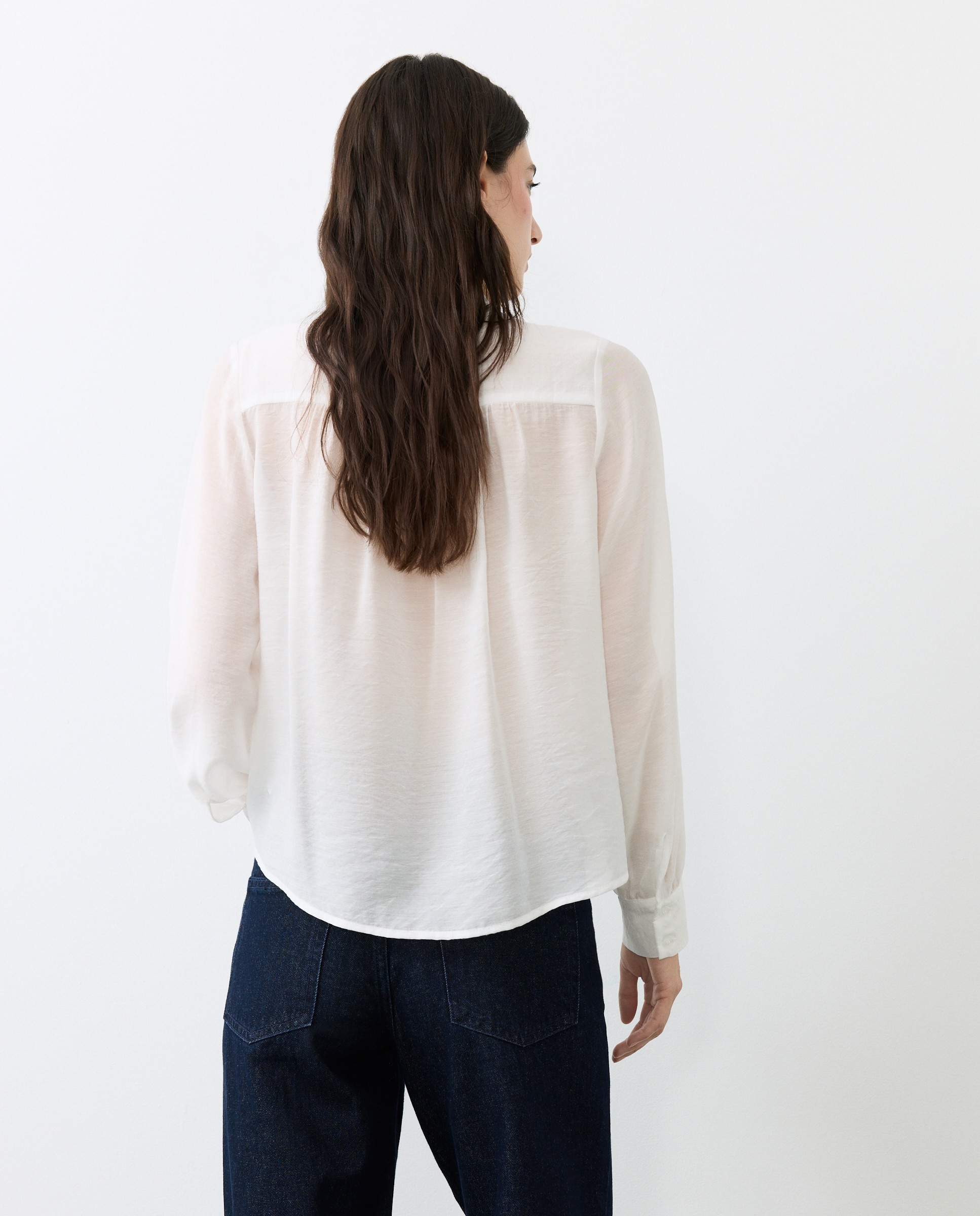 Blusa manga larga encaje ondas cuello de mujer - Tintoretto - Blanco roto Blanco roto-4